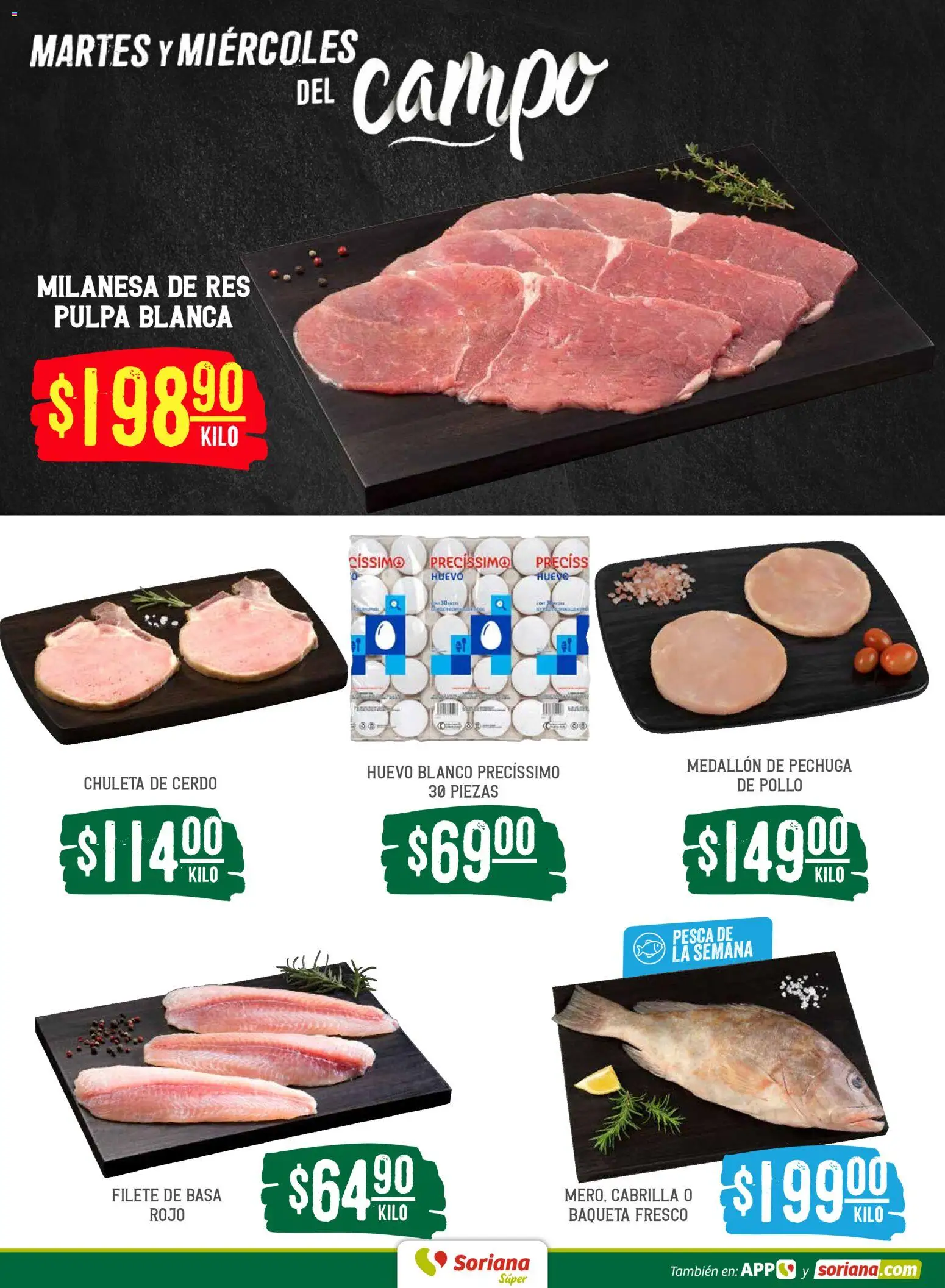 Nuevas ofertas de Soriana válidas en toda la República Mexicana desde el 14.04.2026. ¡Encuentra las mejores ofertas en Soriana Martes y Miércoles del Campo Súper: Ags, Nay, Jal, Qro, Col, Mich, Gto, Hgo, Tlax, Mor, Pue, Gro, Oax, Edo. de Mex, Vall! | Página: 4 | Productos: Pollo, Milanesa, Huevo, Res