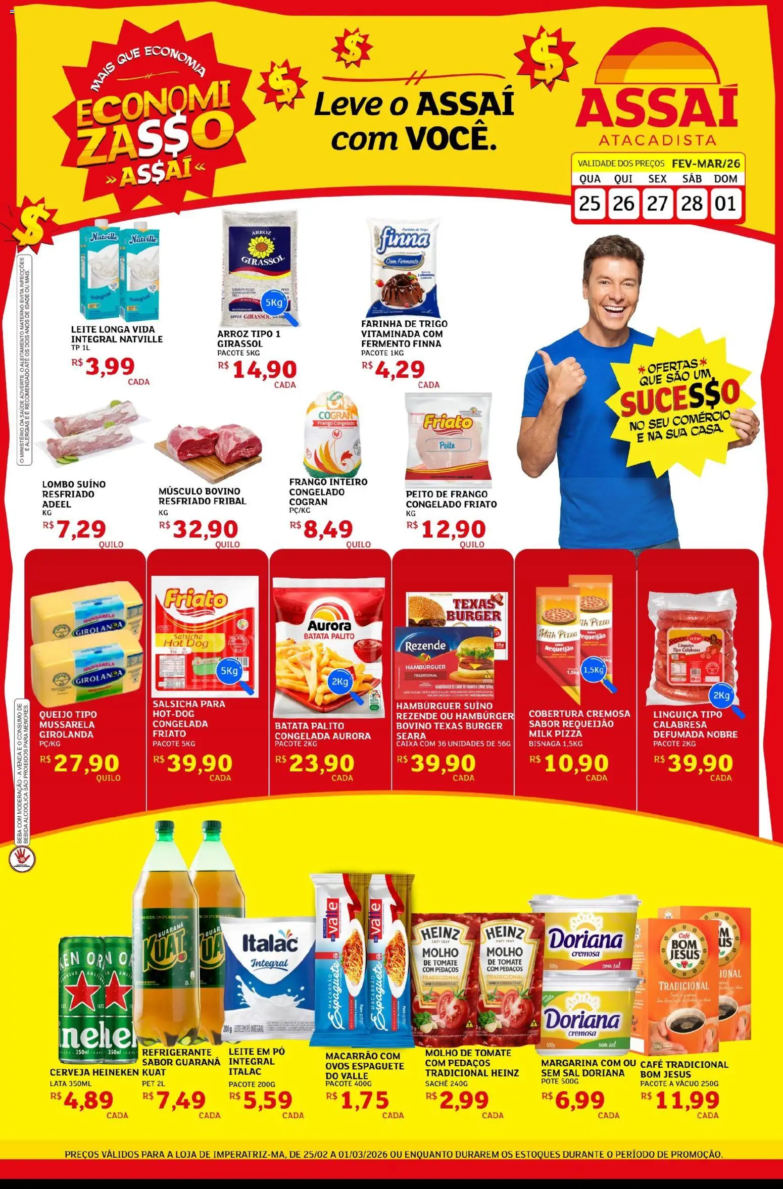 Assaí Atacadista Folheto - válido de 25.02.2026 | Página: 1 | Produtos: Doriana, Macarrão, Bebida, Mussarela