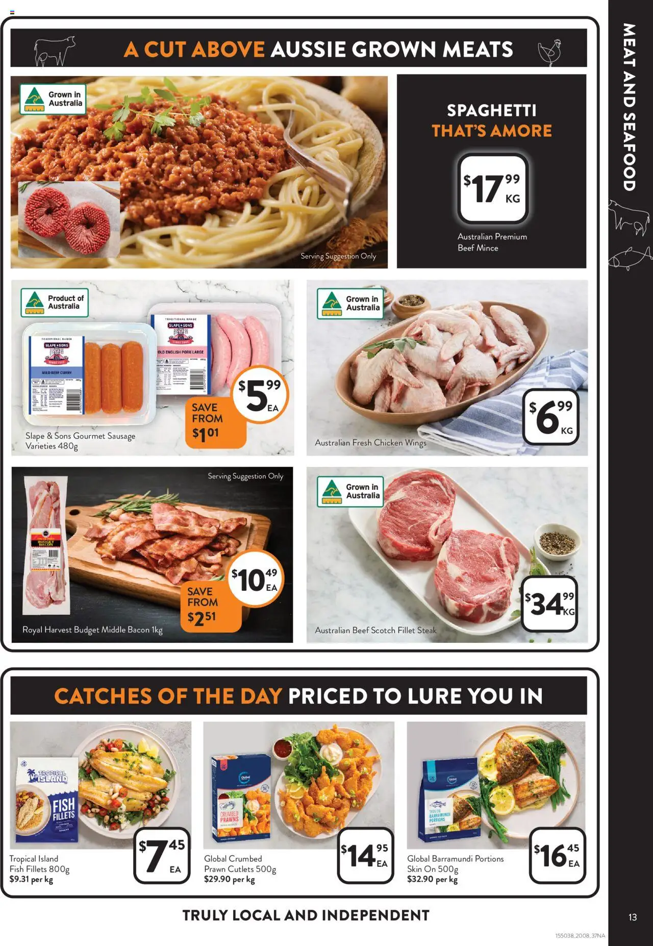 Foodworks catalogue - valid from 20.08.2025 | Page: 13 | Products: Bacon, Fish, Prawns, Steak