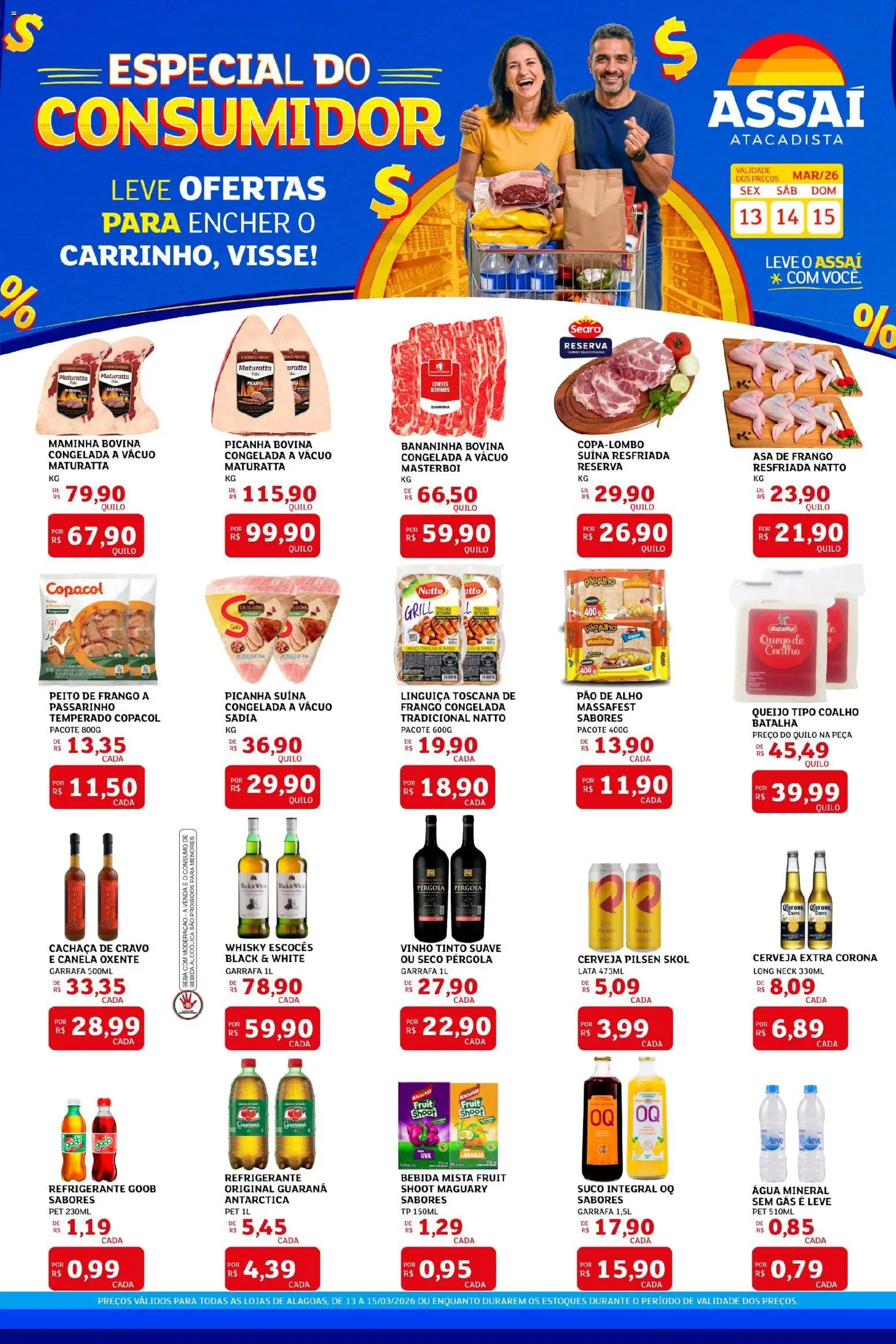 Assaí Atacadista Folheto - válido de 13.03.2026 | Página: 1 | Produtos: Alho, Whisky, Queijo, Canela