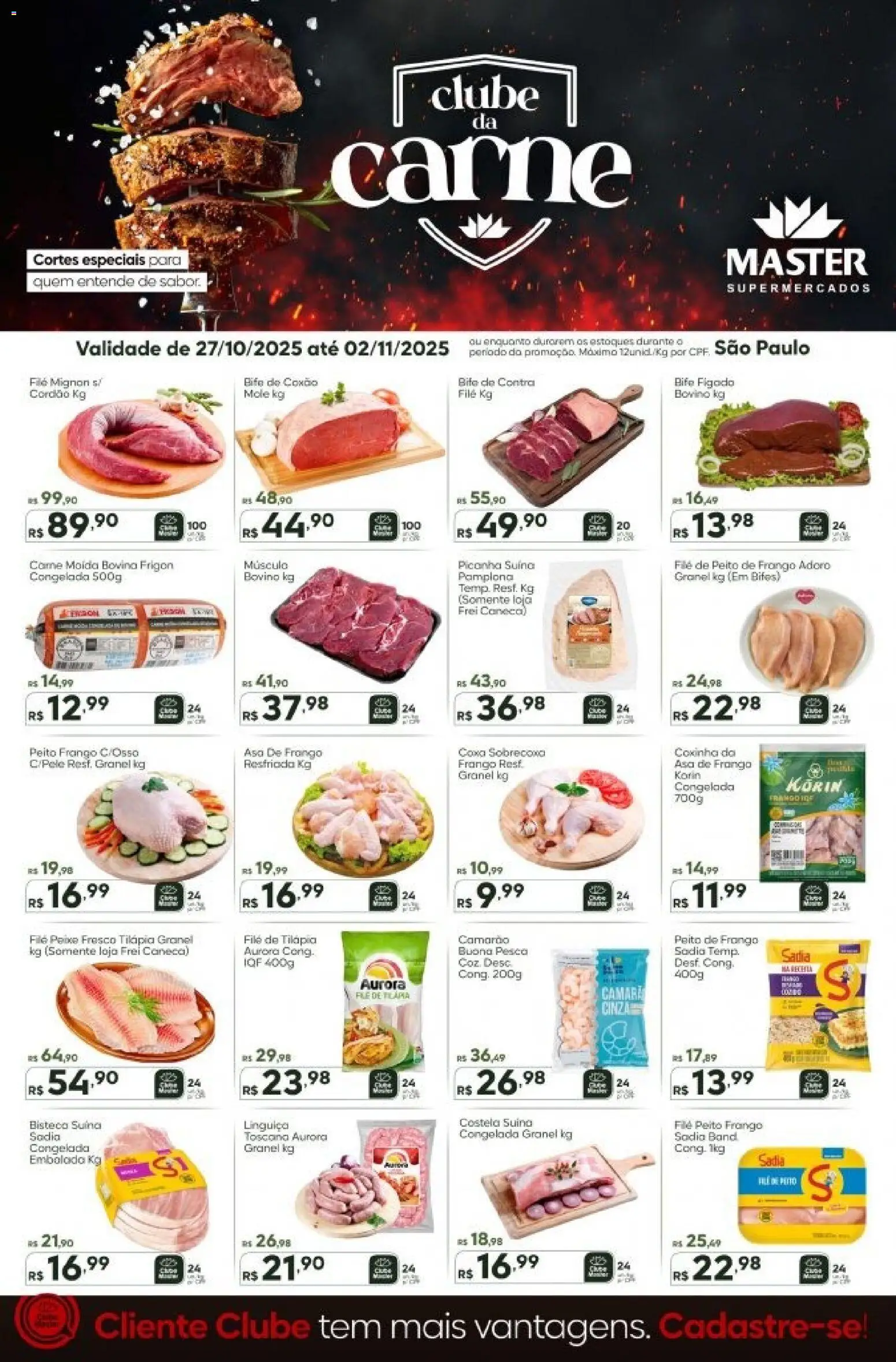 Master Folheto - válido de 27.10.2025 | Página: 3 | Produtos: Filé mignon, Tilápia, Peixe, Peito de frango
