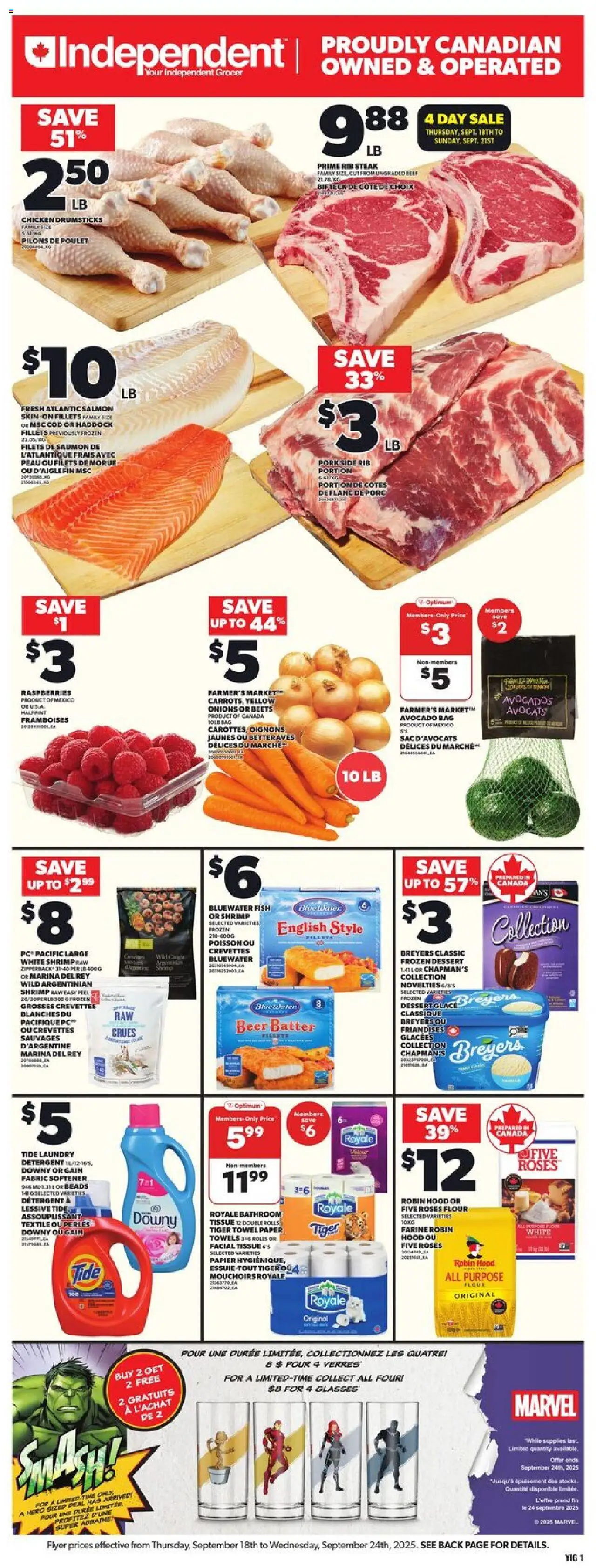 Independent Grocer flyer valid from 18.09.2025 | Page: 3 | Products: Beef, Fabric softener, Chicken, Pork
