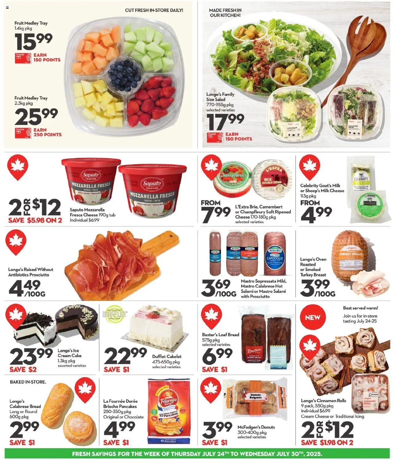 Longo's flyer valid from 24.07.2025 | Page: 6 | Products: Salad, Milk, Bread, Salami