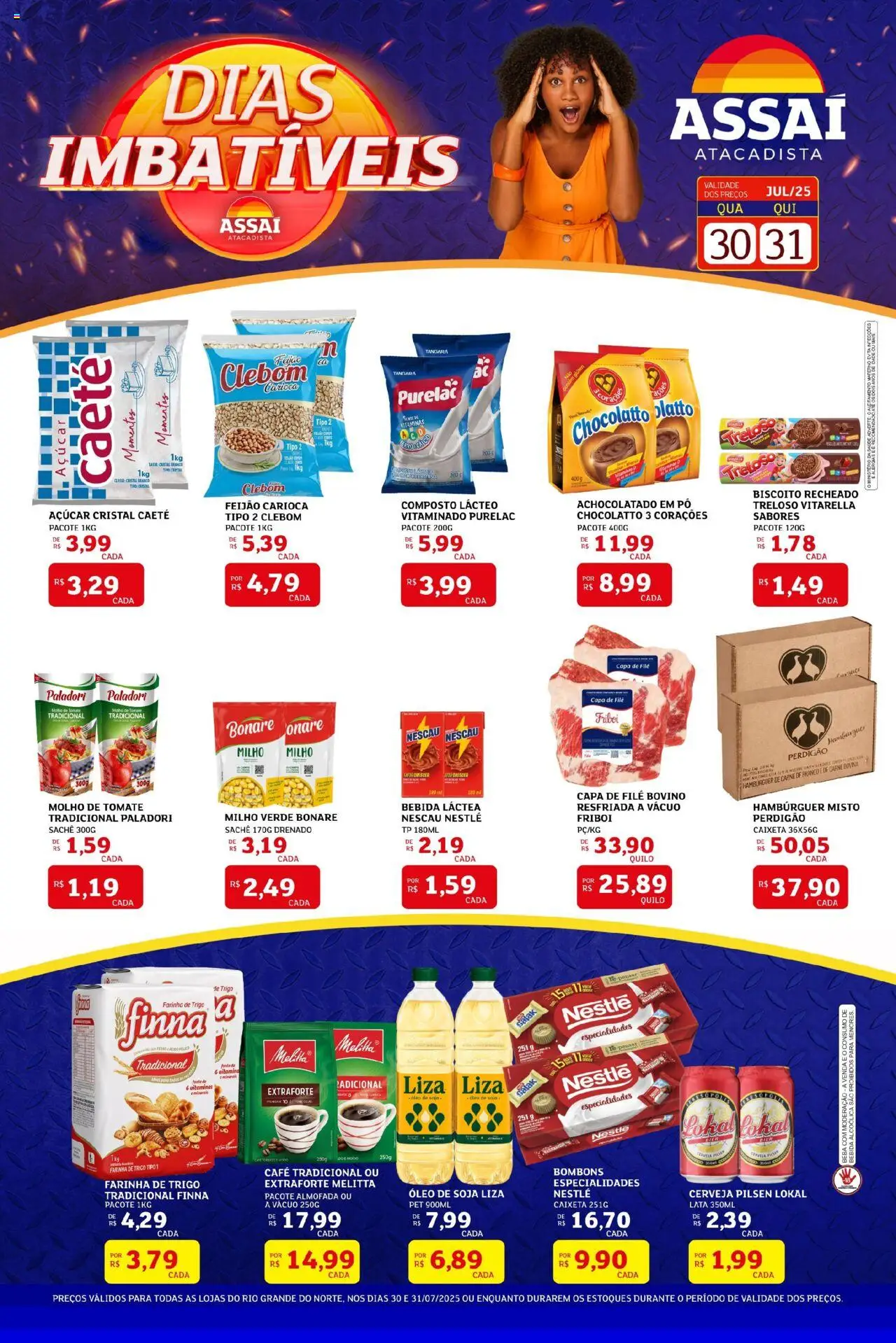 Assaí Atacadista Folheto - válido de 30.07.2025 | Página: 1 | Produtos: Biscoito, Milho verde, Farinha de trigo, Carne