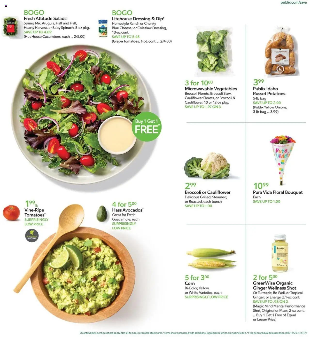 Publix Weekly Ad - valid from 13.08.2025 | Page: 7 | Products: Ginger, Vegetables, Cauliflower, Bag