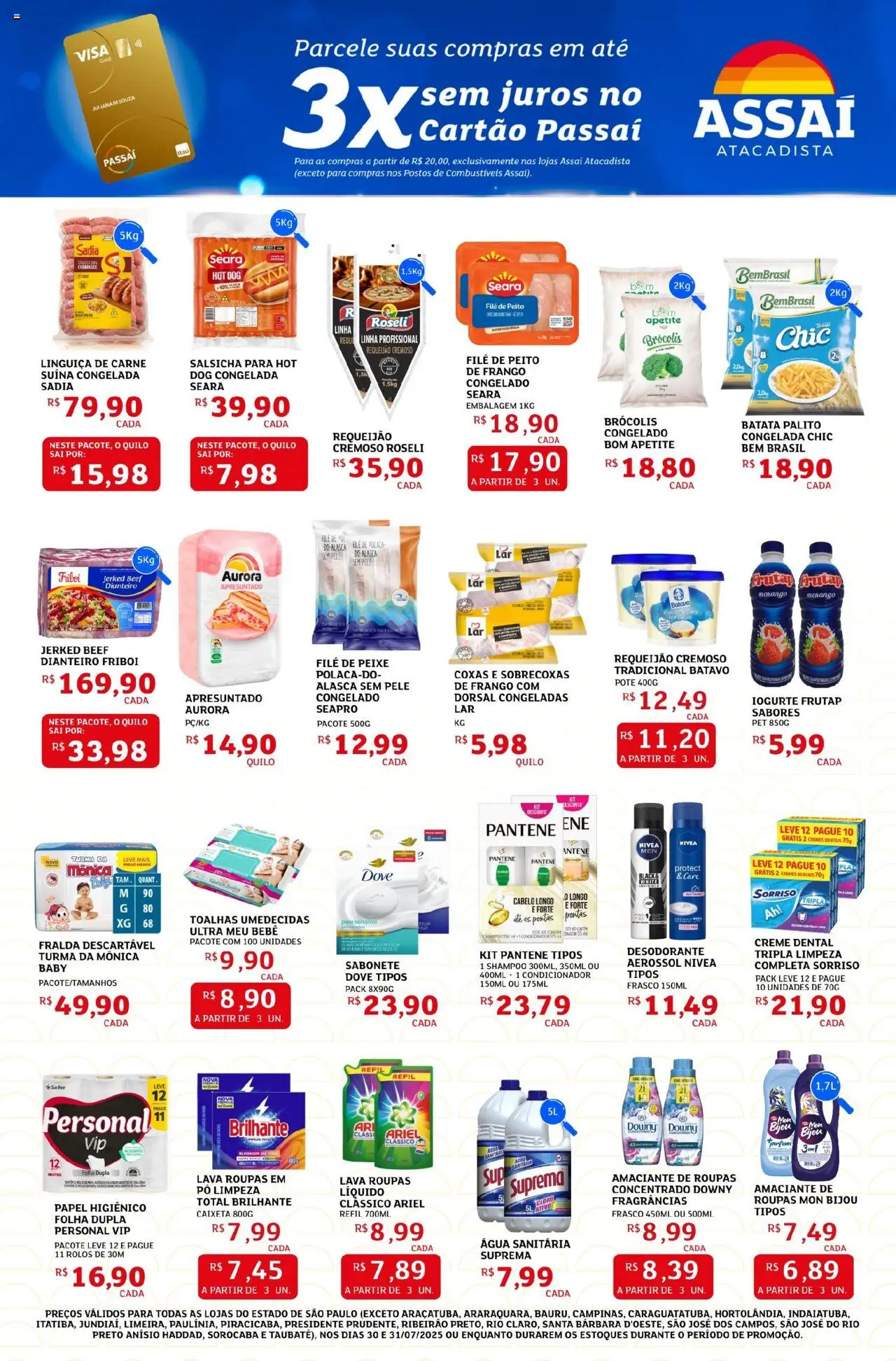 Assaí Atacadista Folheto - válido de 30.07.2025 | Página: 3 | Produtos: Salsicha, Iogurte, Roupas, File de polaca