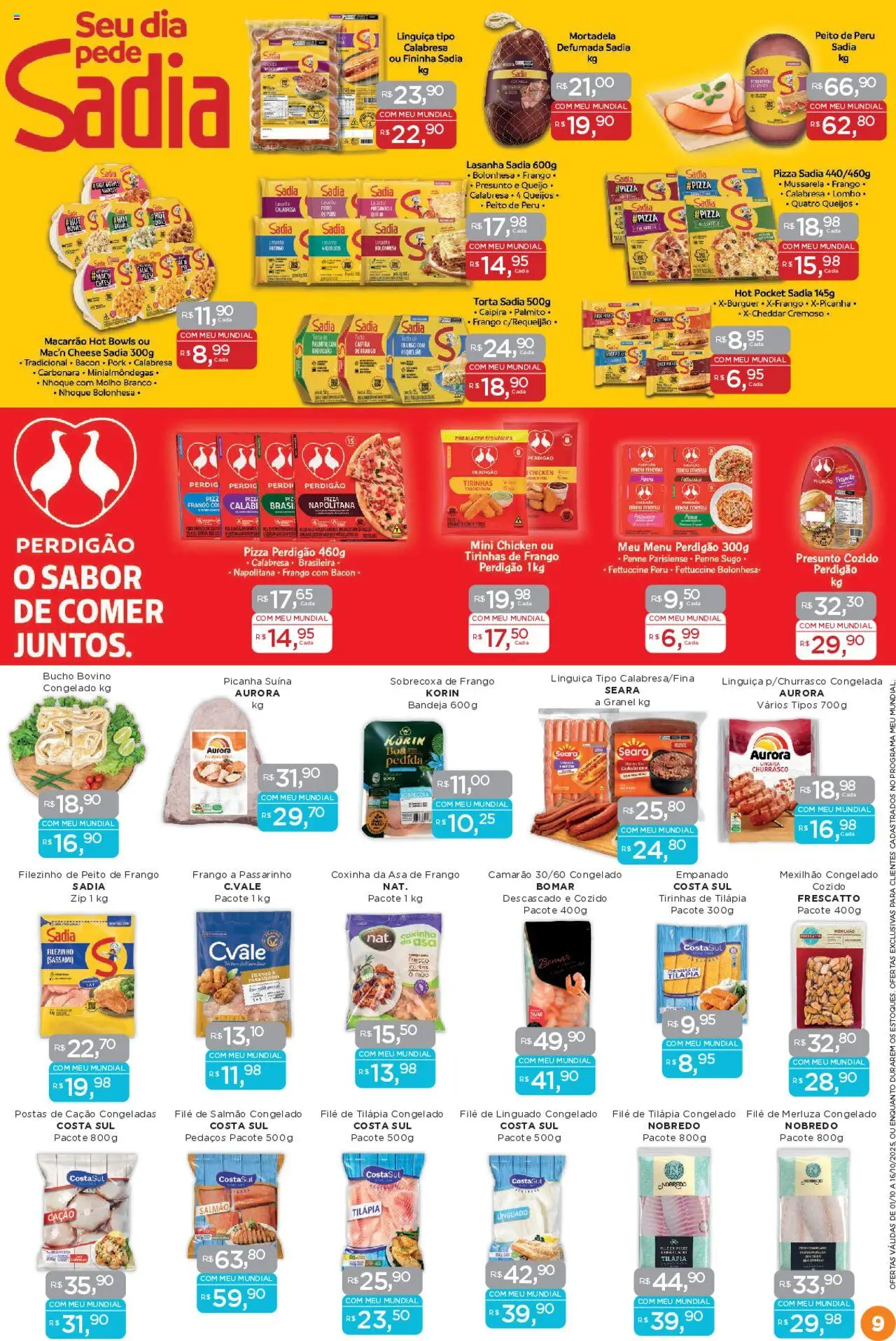 Mundial Folheto - válido de 01.10.2025 | Página: 9 | Produtos: Salmão, Asa de frango, Camarão, Presunto