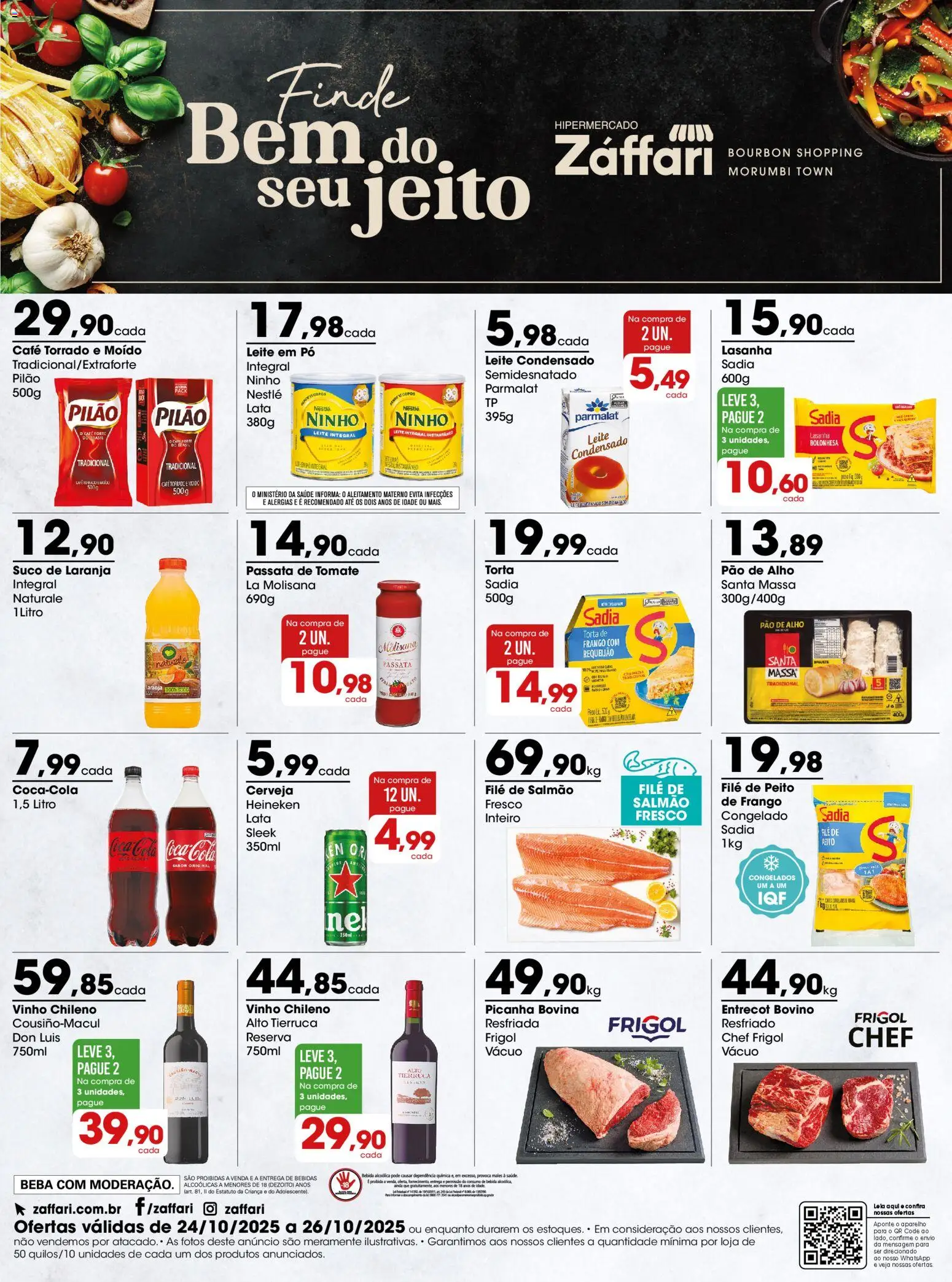 Zaffari Folheto - válido de 24.10.2025 | Página: 1 | Produtos: Pão, Suco, Bourbon, Massa