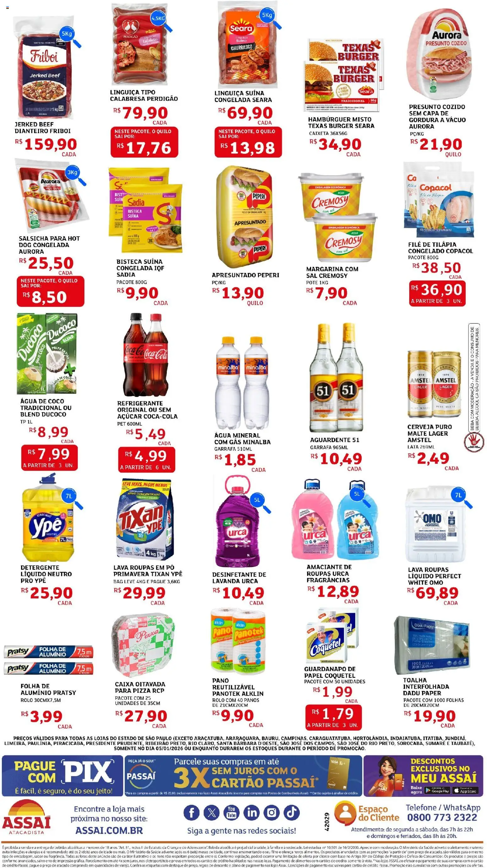 Assaí Atacadista Folheto - válido de 05.01.2026 | Página: 2 | Produtos: Salsicha, Água mineral, Refrigerante, Telefone