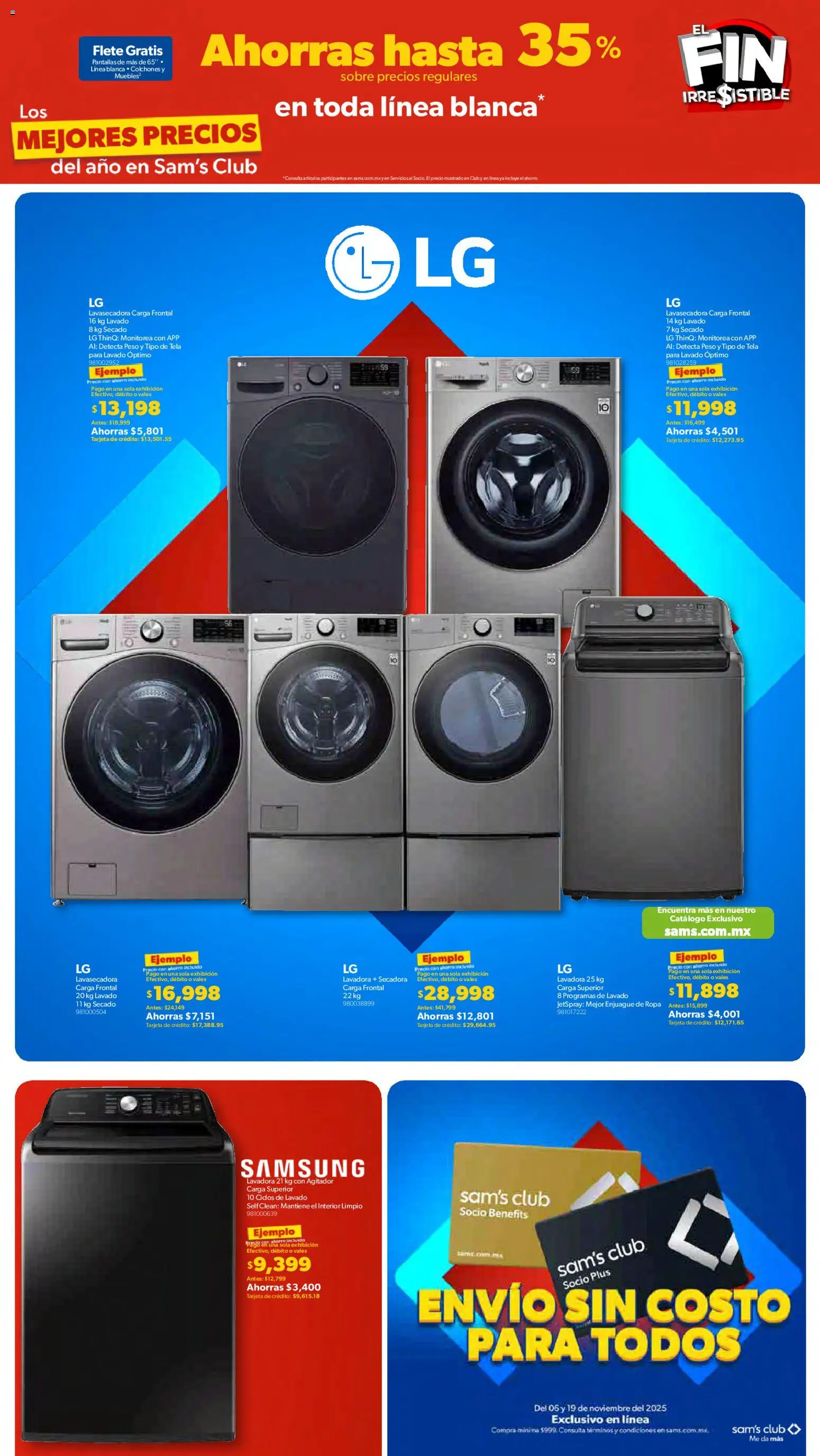Nuevas ofertas de Sam's Club válidas en toda la República Mexicana desde el 13.11.2025. ¡Encuentra las mejores ofertas en Sam's Club Buen Fin ! | Página: 16 | Productos: Secadora, Lavadora, Ropa, Sobre