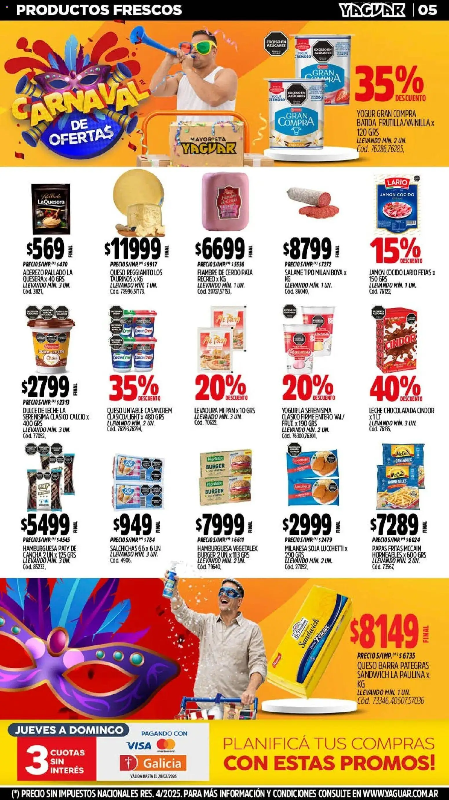 Yaguar - Oferta Semanal Jujuy │ válido desde el 02.02.2026 | Página: 4 | Productos: Queso, Yogur, Salame, Papas fritas