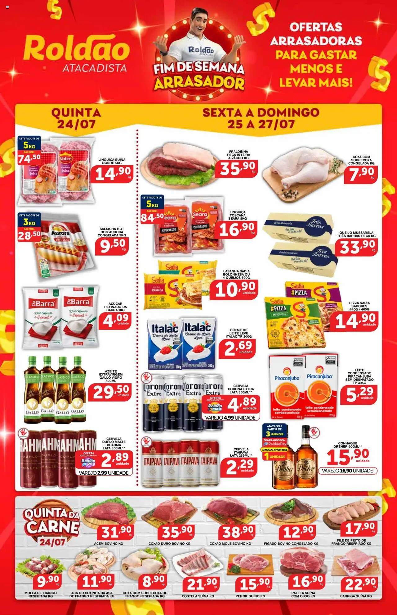 Roldão Folheto - válido de 25.07.2025 | Página: 1 | Produtos: Conhaque, Cerveja, Creme de leite, Frango