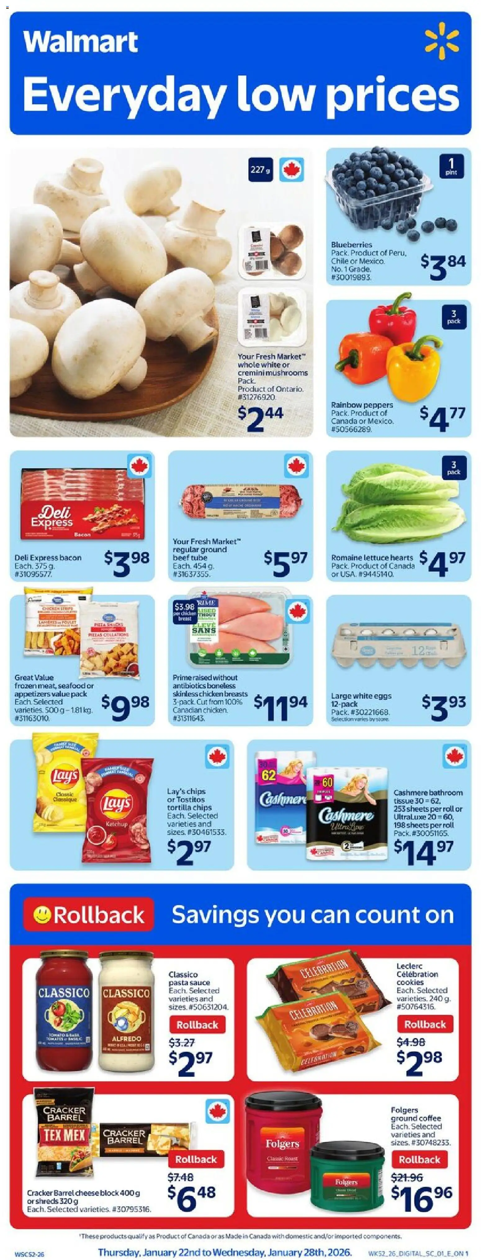 Walmart flyer valid from 22.01.2026 | Page: 1 | Products: Beef, Ketchup, Cheese, Coffee