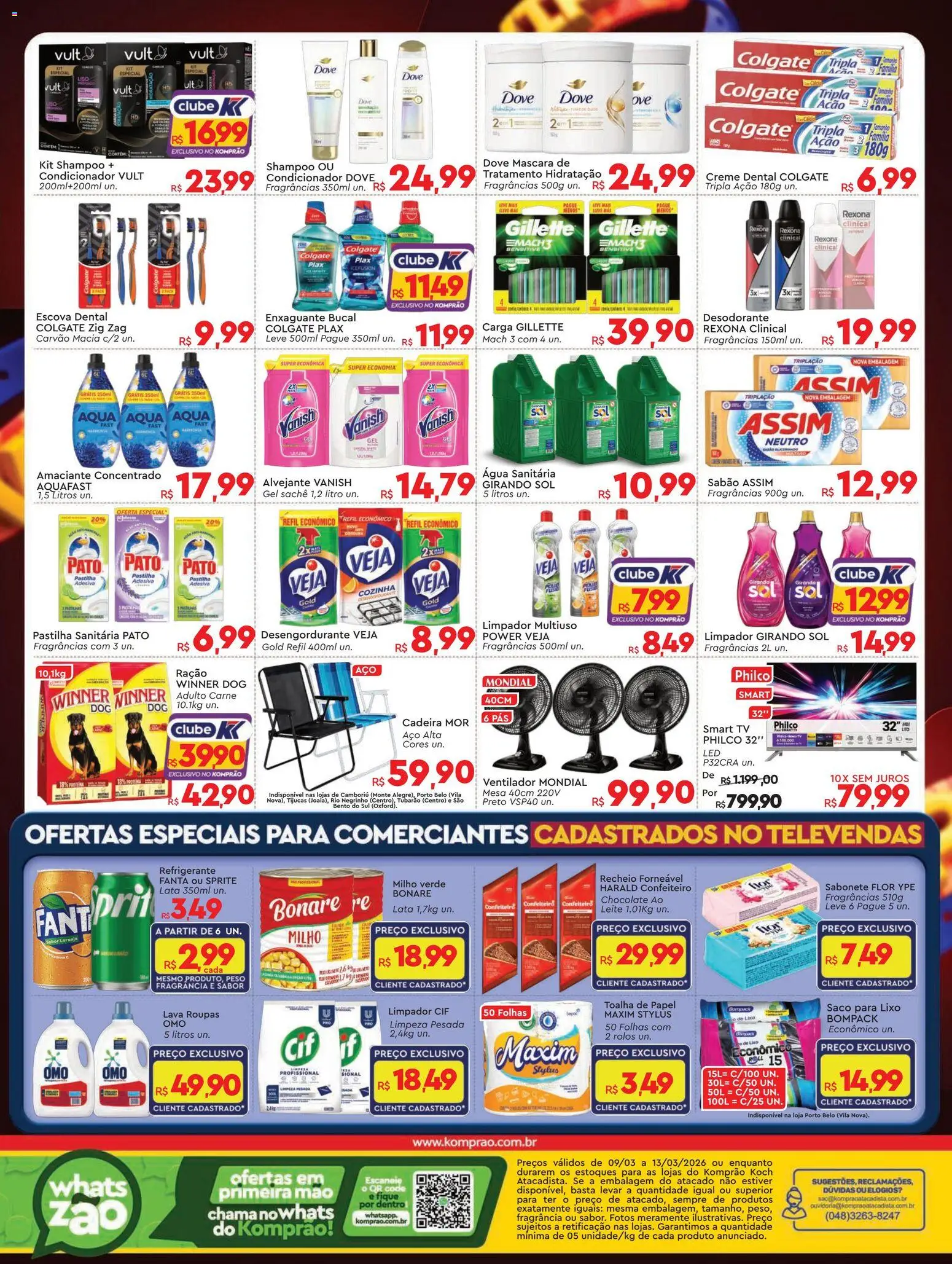 Komprao Atacadista Folheto - válido de 09.03.2026 | Página: 4 | Produtos: Tv, Roupas, Sabonete, Água sanitária