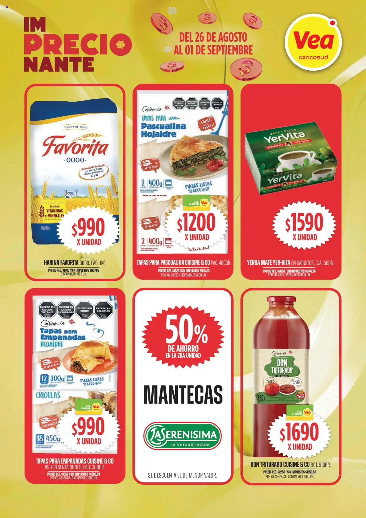 Vea - Oferta imPRECIOnante | Córdoba │ válido desde el 26.08.2025 | Página: 4 | Productos: Vitaminas, Harina, Fuente, Mate cocido