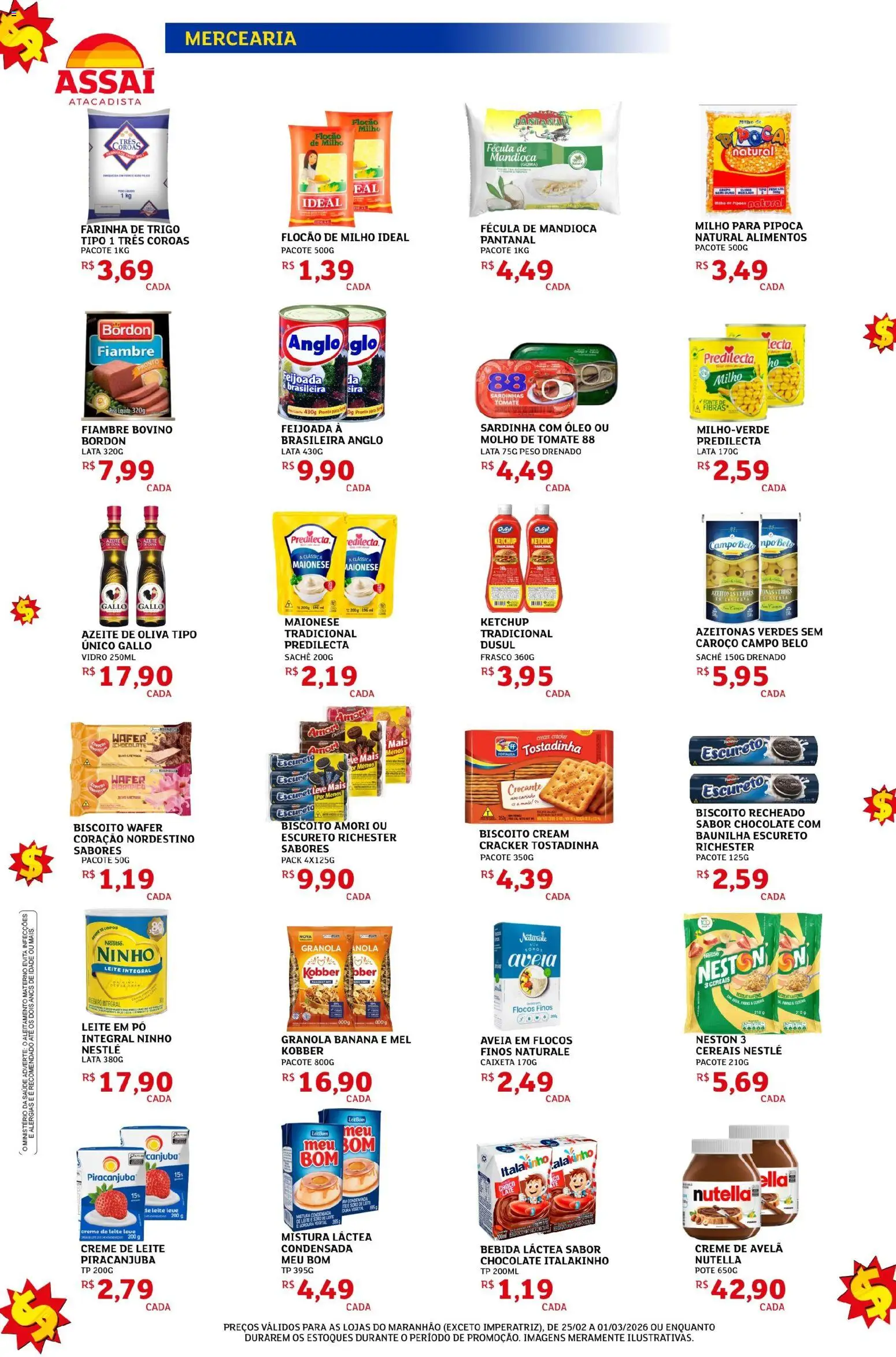 Assaí Atacadista Folheto - válido de 25.02.2026 | Página: 2 | Produtos: Lente, Farinha de trigo, Granola, Sardinha