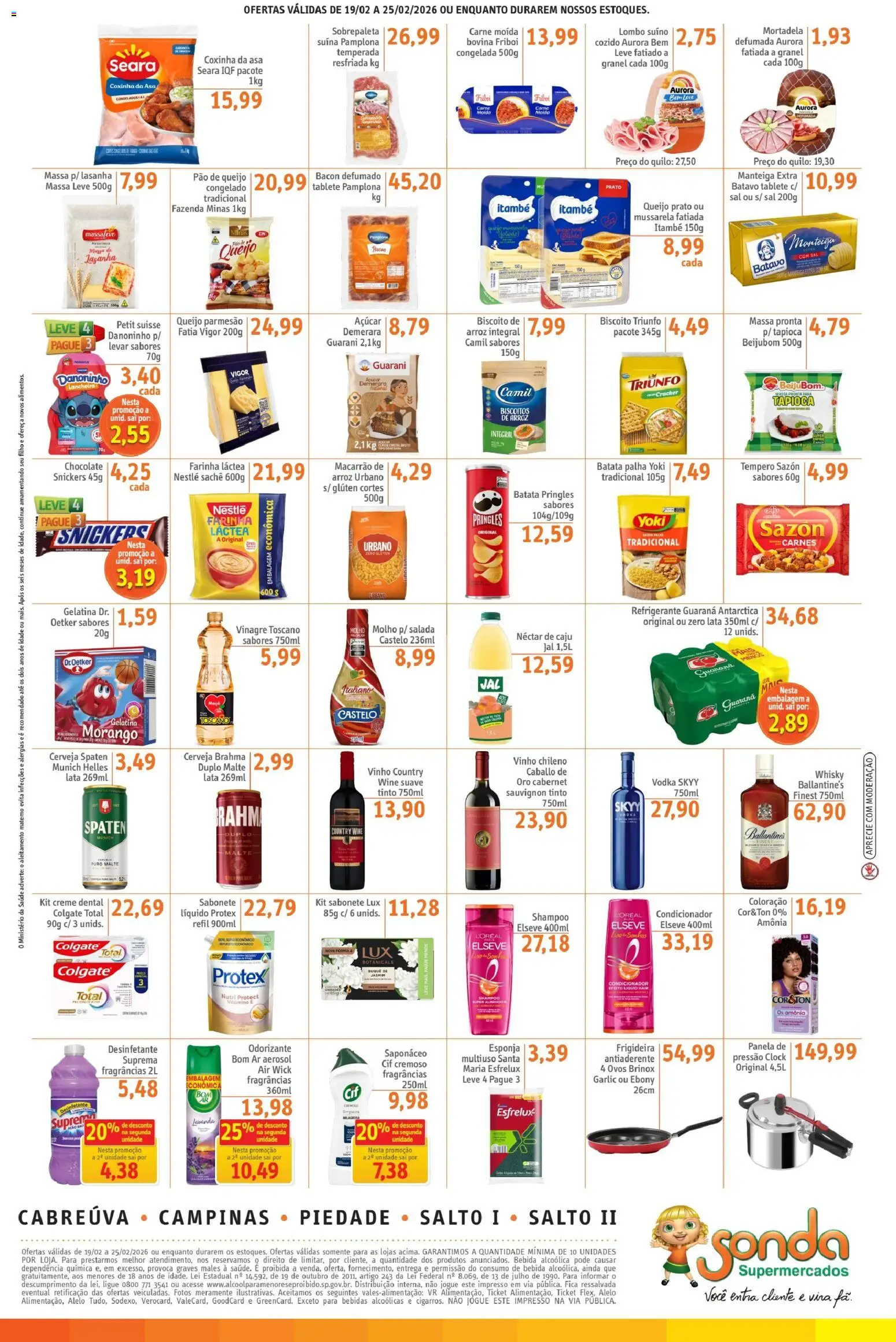 Sonda Folheto - válido de 19.02.2026 | Página: 2 | Produtos: Creme dental colgate total, Frigideira, Cerveja, Desinfetante