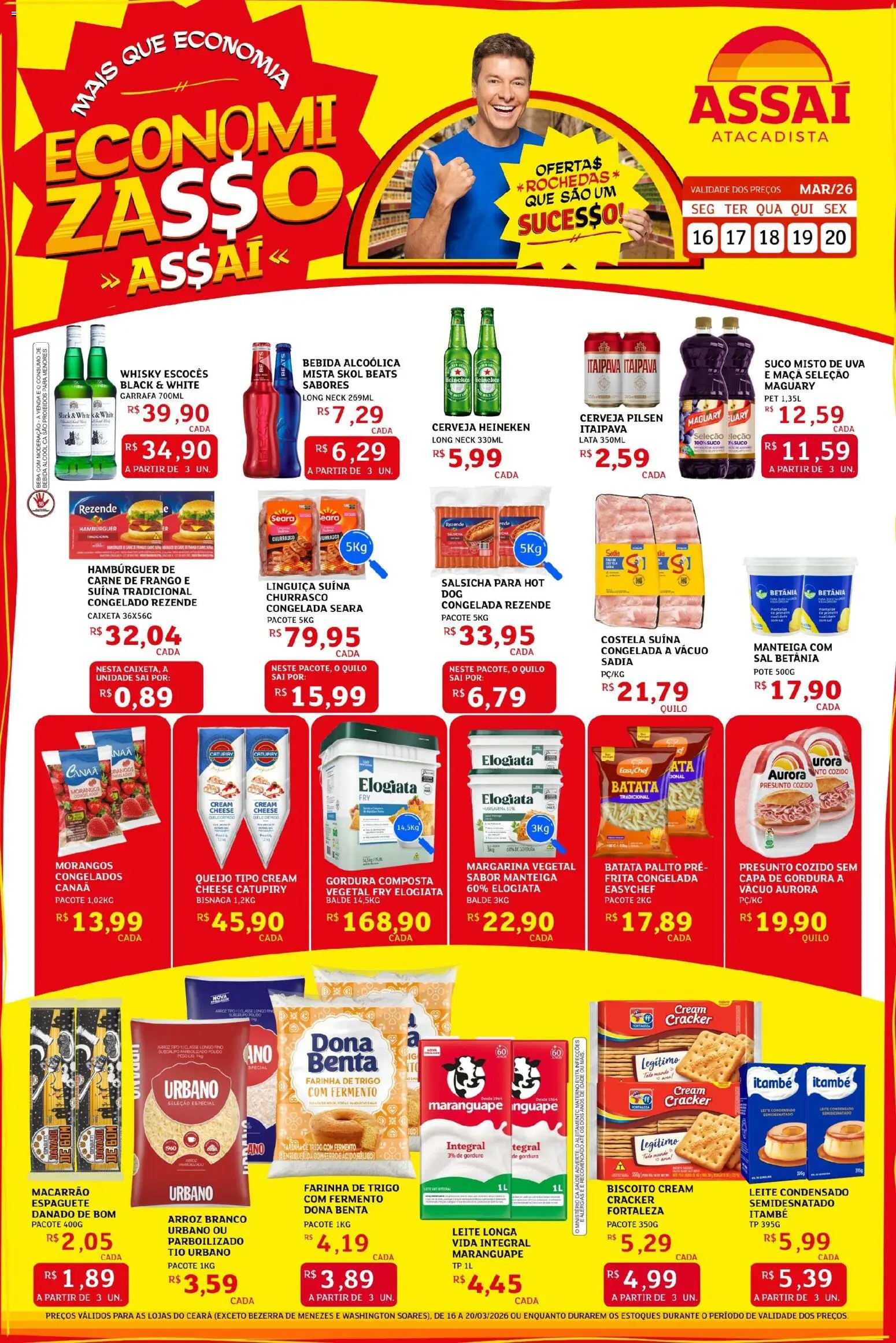 Assaí Atacadista Folheto - válido de 16.03.2026 | Página: 1 | Produtos: Salsicha, Presunto, Sal, Margarina