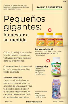 Vista previa de Costco Revista Abril 2026, nuevo folleto de la tienda, válido en México a partir del 01.04.2026 | Página: 104 | Productos: Vitaminas, Gomitas
