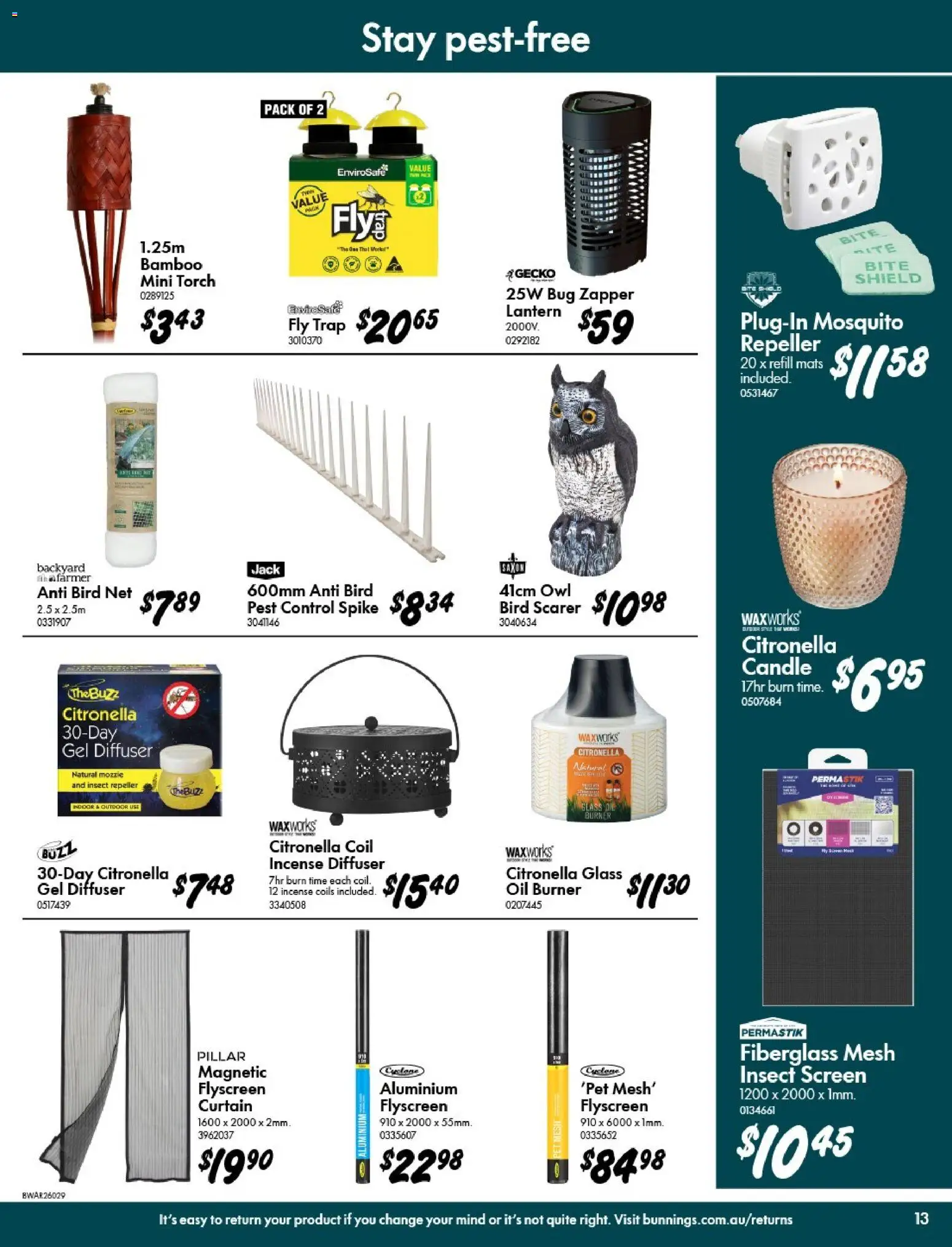 Bunnings Warehouse catalogue - valid from 07.01.2026 | Page: 13 | Products: Curtain, Oil, Pest control, Torch