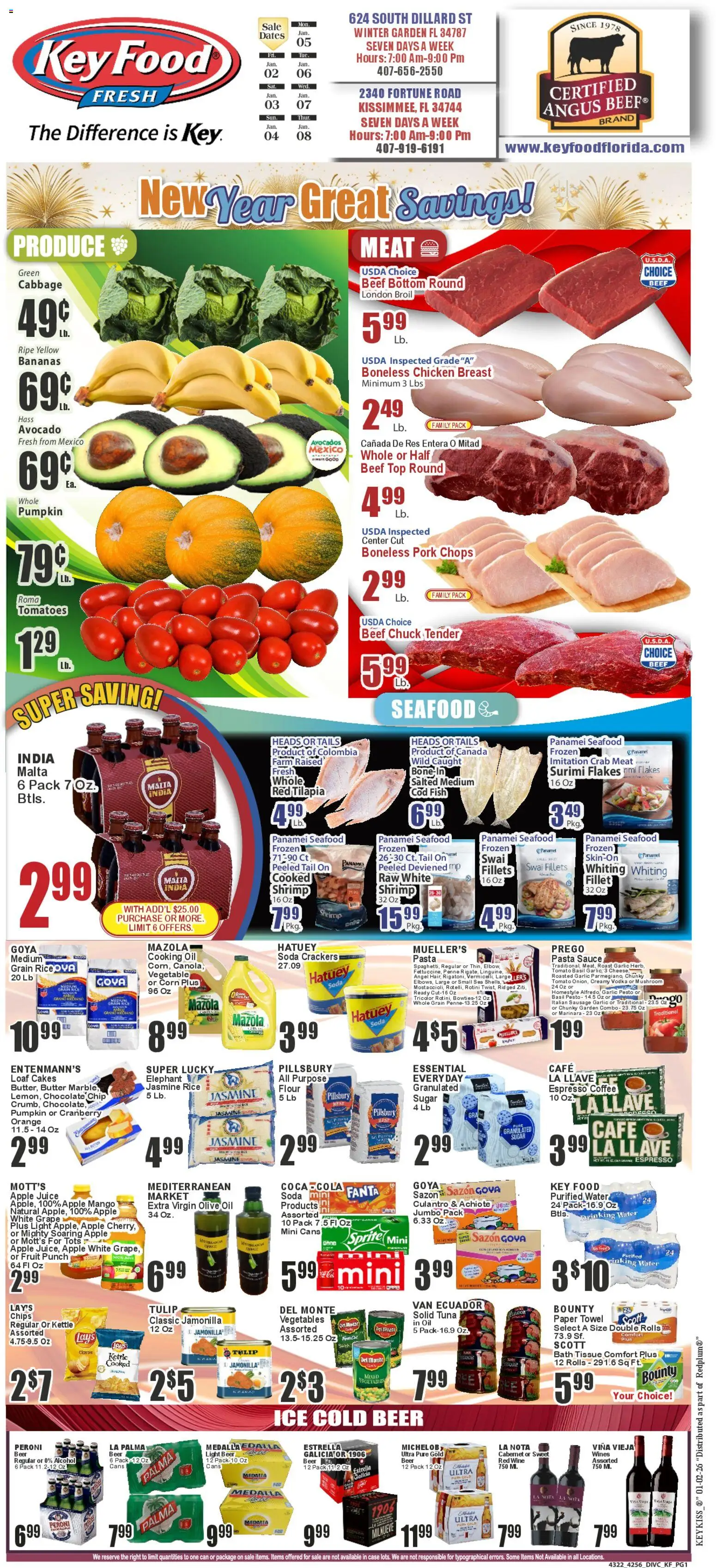 Key Food Weekly Ad - valid from 02.01.2025 | Page: 1 | Products: Beer, Tomatoes, Flakes, Avocado