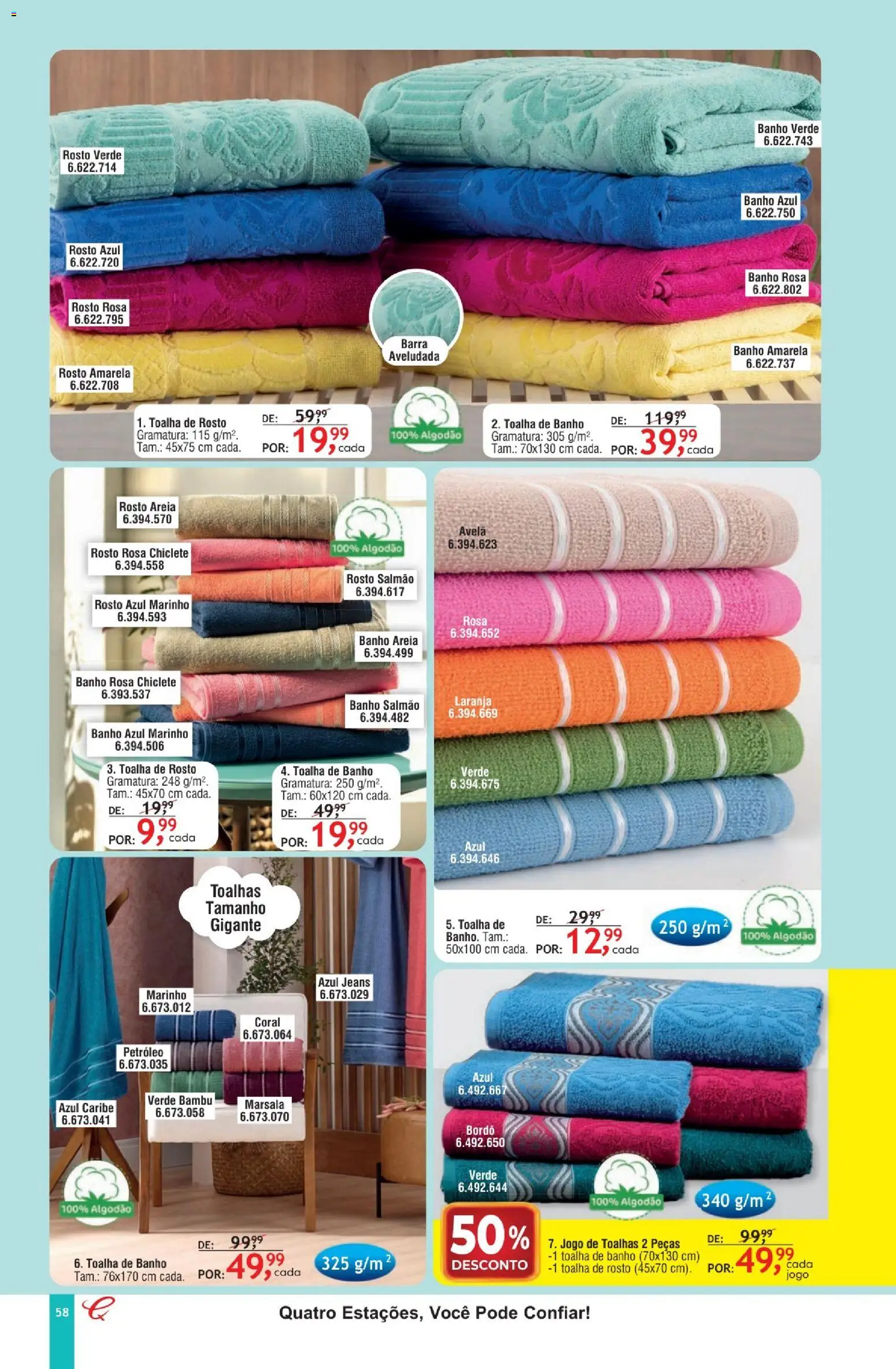 Quatro Estações Folheto - válido de 01.05.2026 | Página: 54 | Produtos: Salmão, Toalha de banho, Jeans, Chiclete