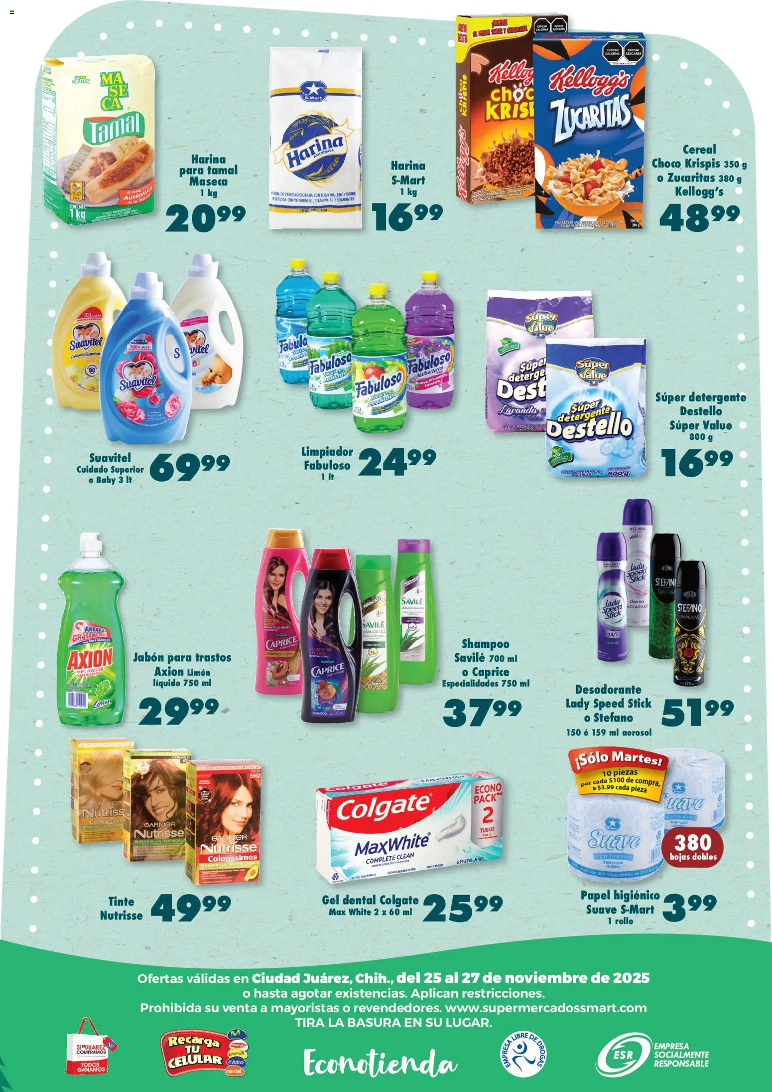Nuevas ofertas de S-Mart válidas en toda la República Mexicana desde el 25.11.2025. ¡Encuentra las mejores ofertas en S-Mart folleto Juárez! | Página: 6 | Productos: Harina, Aguacate, Papel higiénico, Jabón