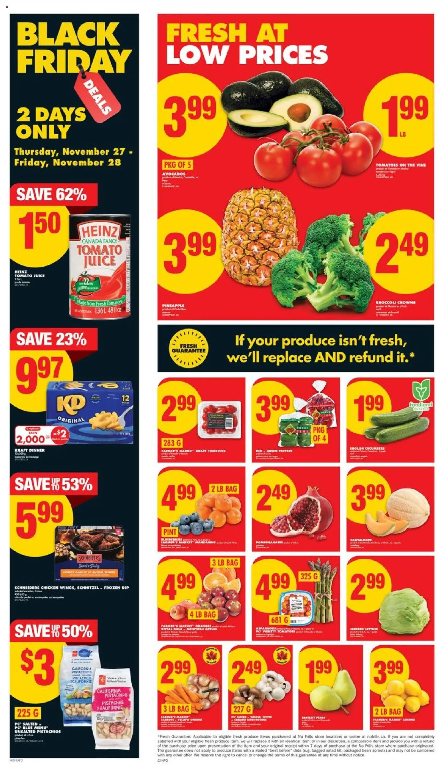 No Frills flyer valid from 27.11.2025 | Page: 2 | Products: Pineapple, Salad, Bag, Chicken