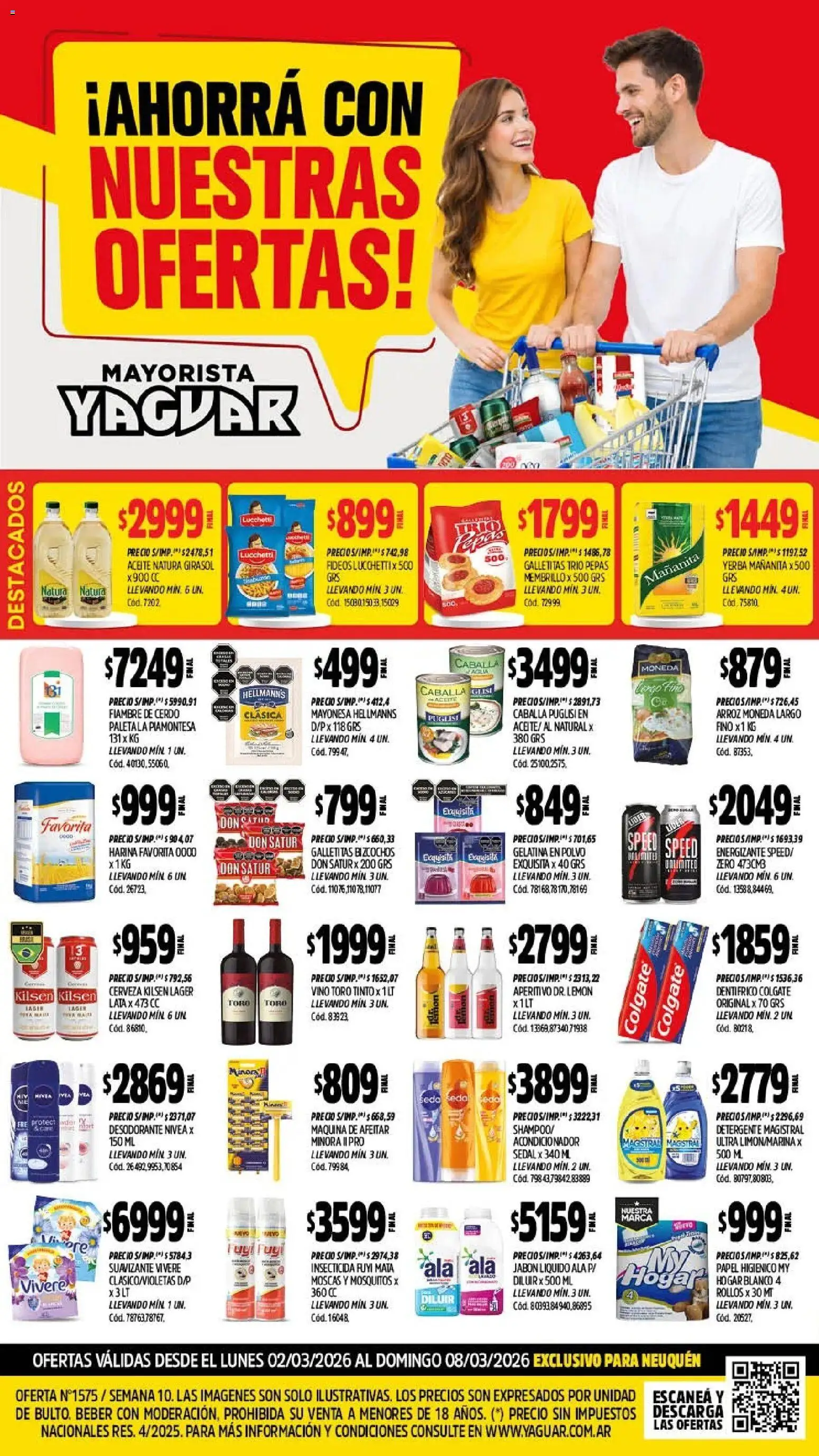 Yaguar - Oferta Semanal Neuquen │ válido desde el 02.03.2026 | Página: 1 | Productos: Detergente, Vino, Cerveza, Cerdo