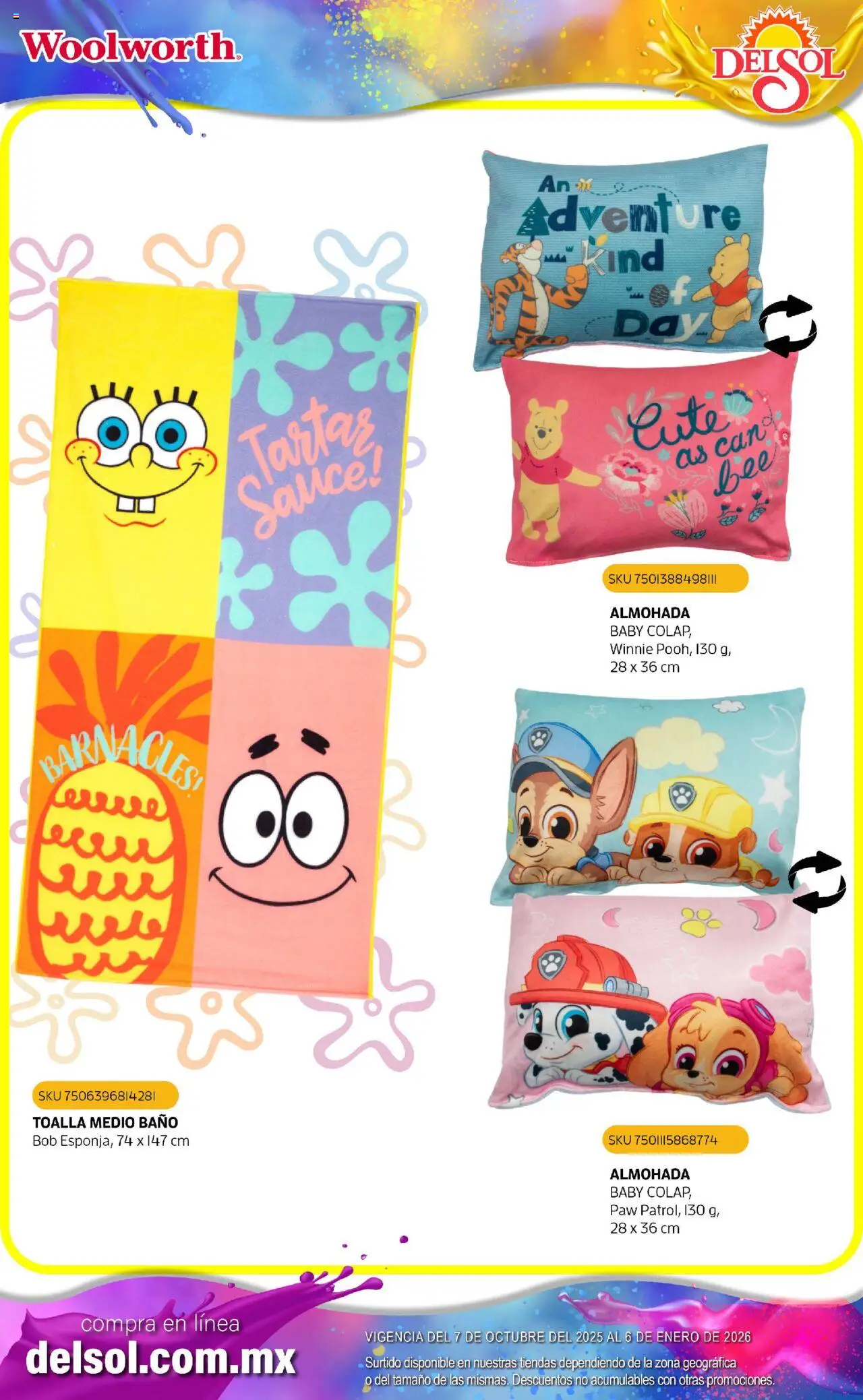 Nuevas ofertas de Del Sol y Woolworth válidas en toda la República Mexicana desde el 07.10.2025. ¡Encuentra las mejores ofertas en Del Sol y Woolworth - Catálogo Castillo Del Juguete! | Página: 247 | Productos: Toalla, Almohada, Baño