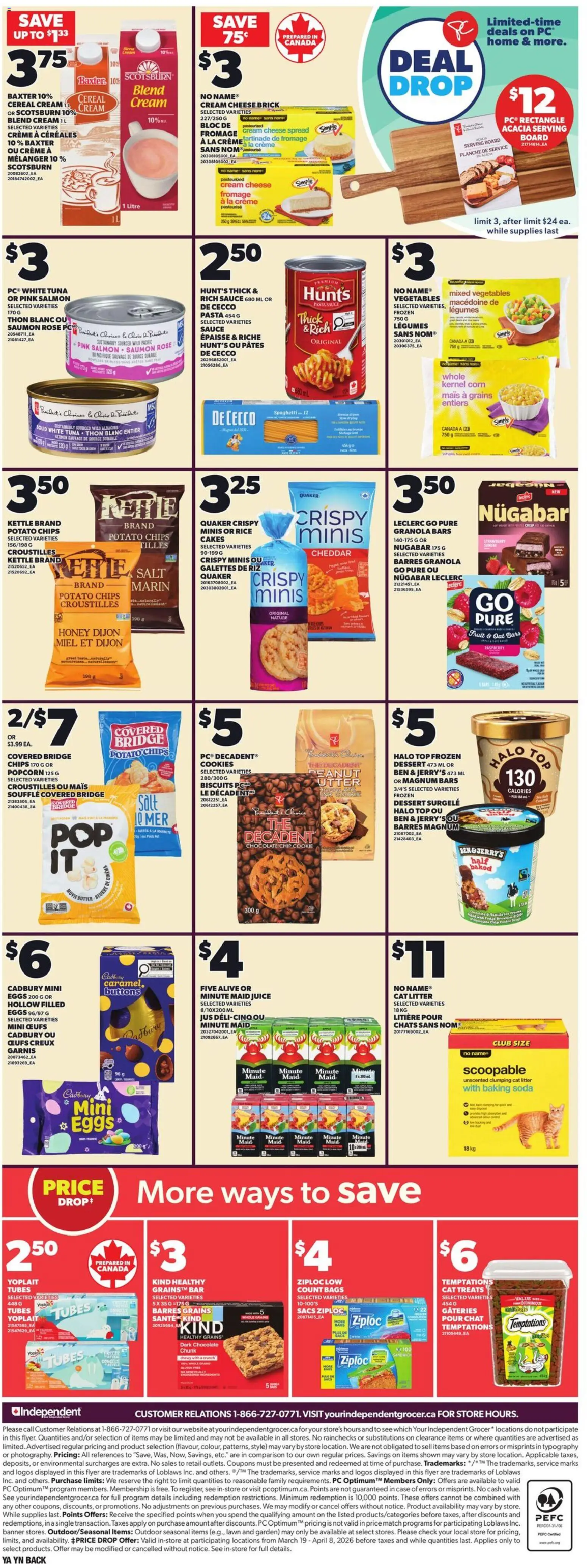 Independent Grocer flyer valid from 19.03.2026 | Page: 2 | Products: Chips, Cream, PC, Juice
