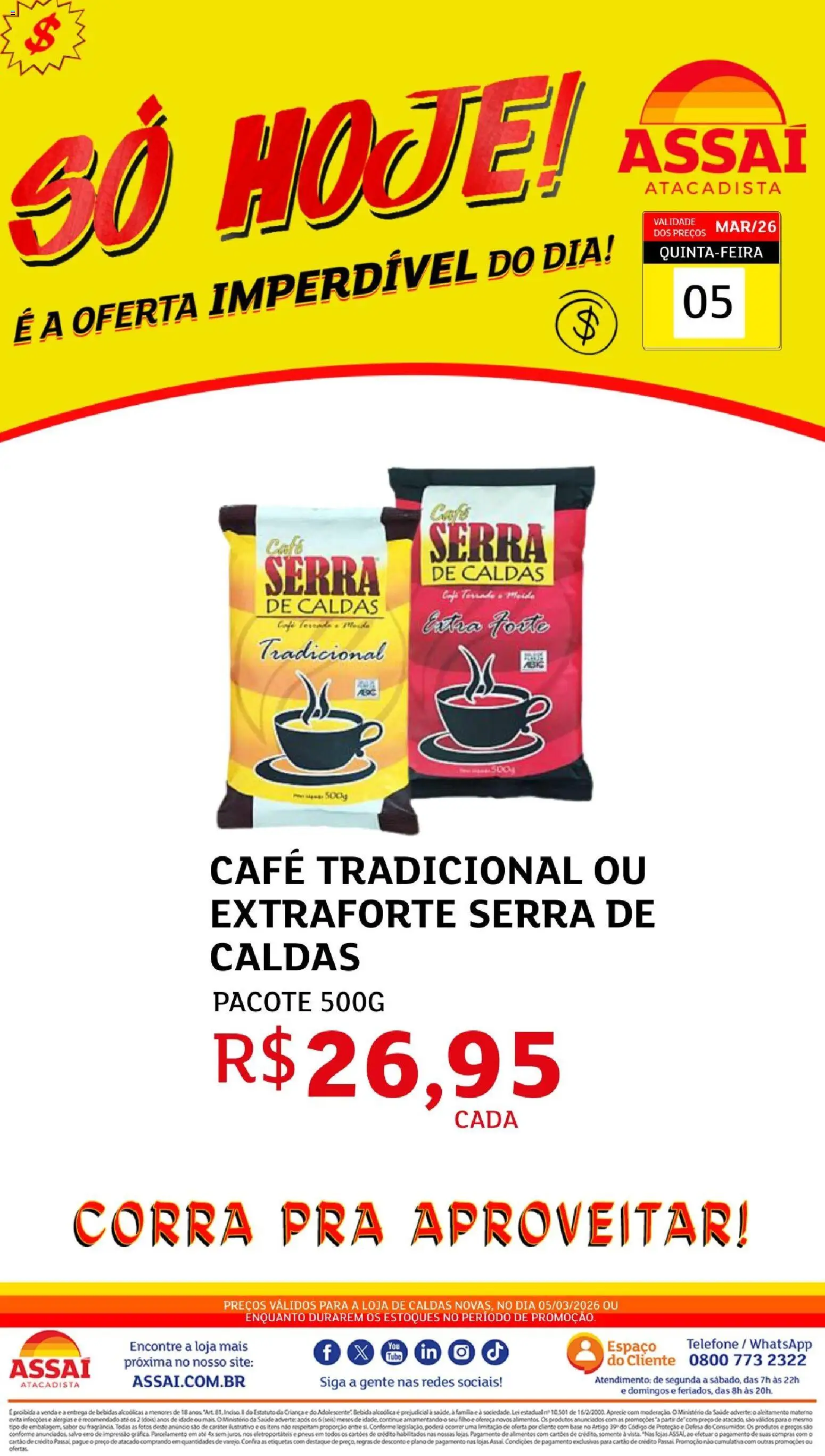 Assaí Atacadista Folheto - válido de 05.03.2026 | Página: 1 | Produtos: Café, Pneus, Bebida, Telefone