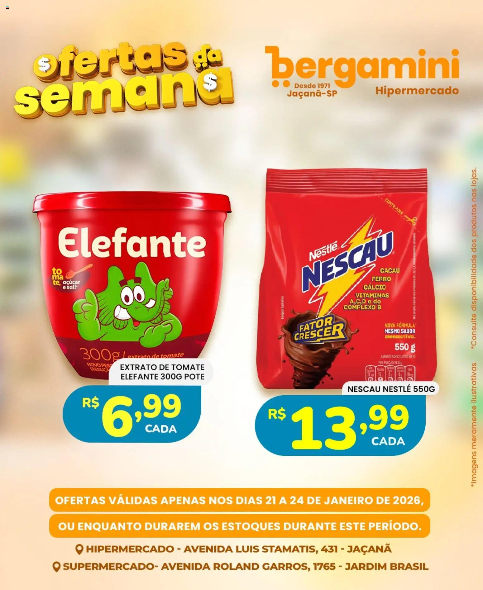 Supermercado Bergamini Folheto - válido de 21.01.2026 | Página: 18 | Produtos: Ferro, Nescau, Cálcio, Sal