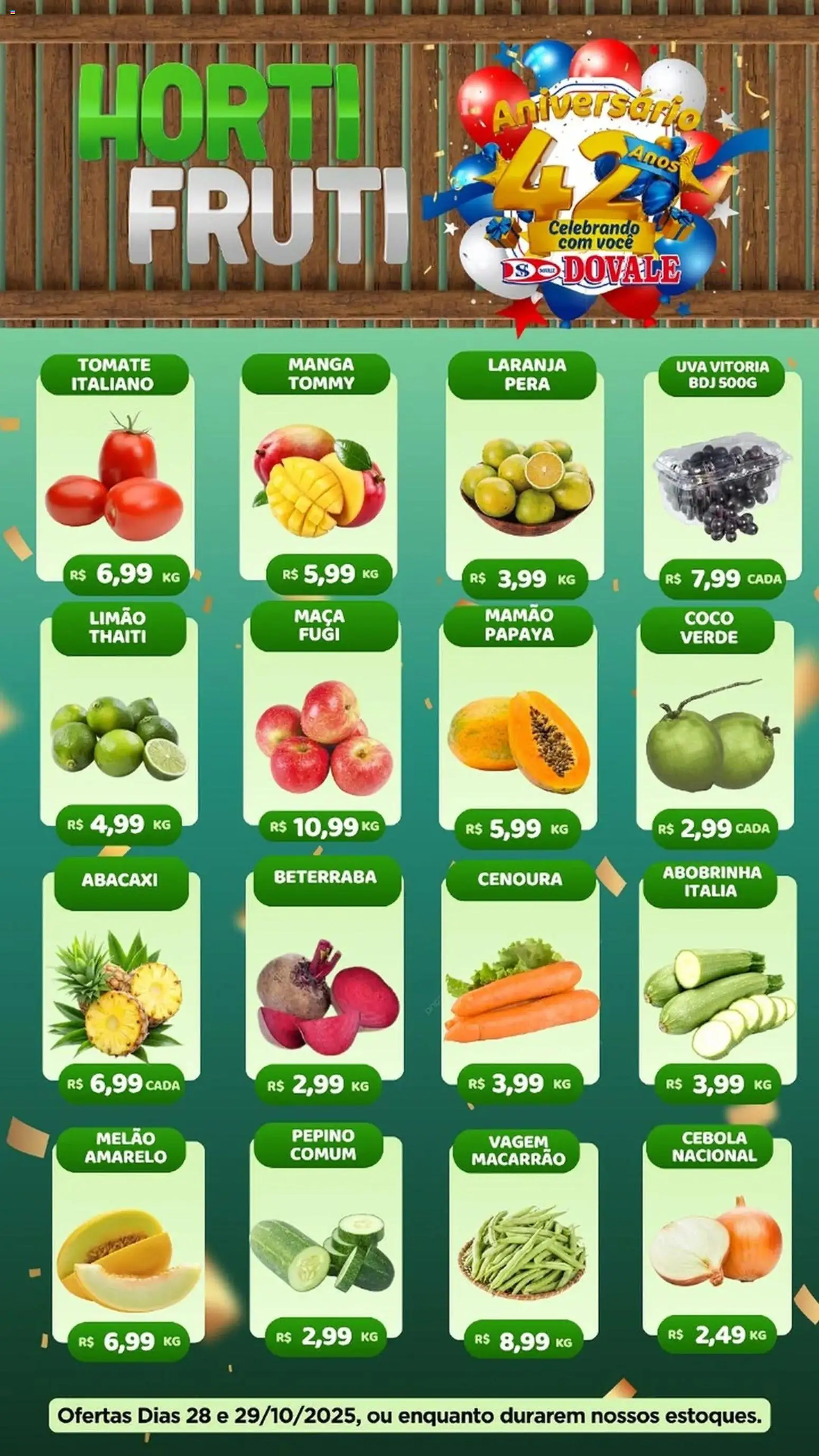 Dovale Folheto - válido de 28.10.2025 | Página: 1 | Produtos: Cebola, Macarrão, Abacaxi, Mamão