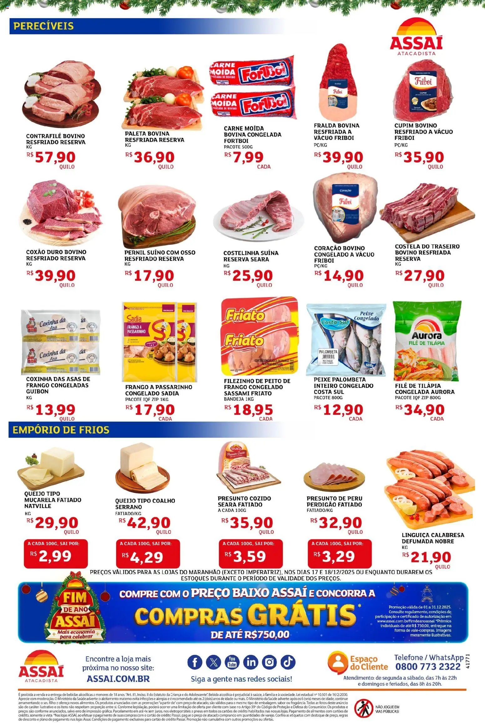 Assaí Atacadista Folheto - válido de 17.12.2025 | Página: 2 | Produtos: Muçarela, Frango, Filé de tilápia, Carne moída