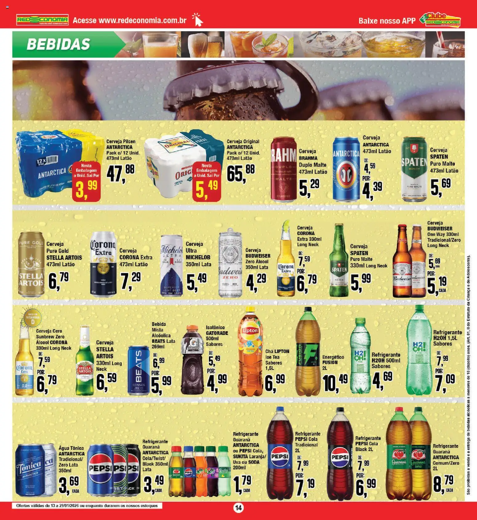 RedEconomia Folheto - válido de 12.01.2026 | Página: 14 | Produtos: Ice tea, Cerveja, Refrigerante, Isotônico