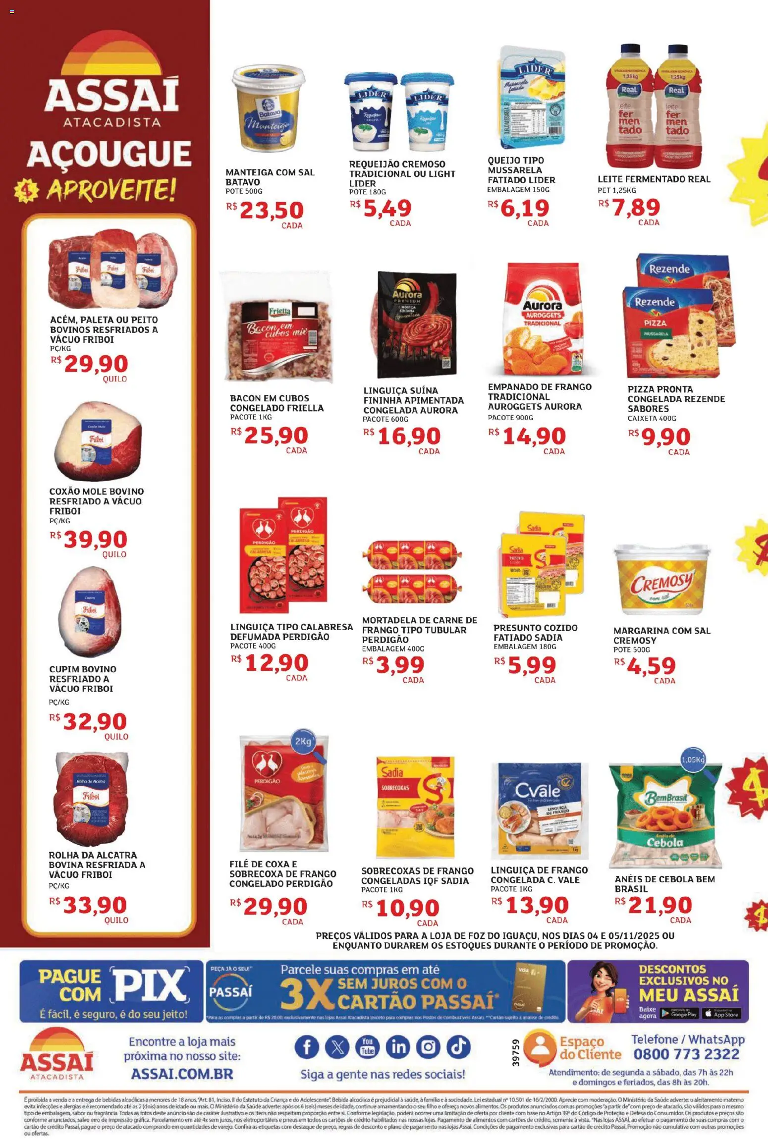 Assaí Atacadista Folheto - válido de 04.11.2025 | Página: 2 | Produtos: Linguiça, Leite, Queijo, Frango