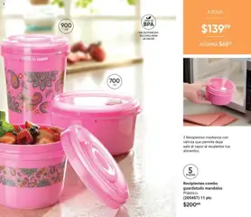 Vista previa de Recipientes medianos con válvula, 2 Recipientes medianos con válvula que permite dejar salir el vapor al recalentar tus alimentos., nuevo folleto de la tienda, válido en México a partir del 24.04.2026 | Página: 163 | Productos: Válvula