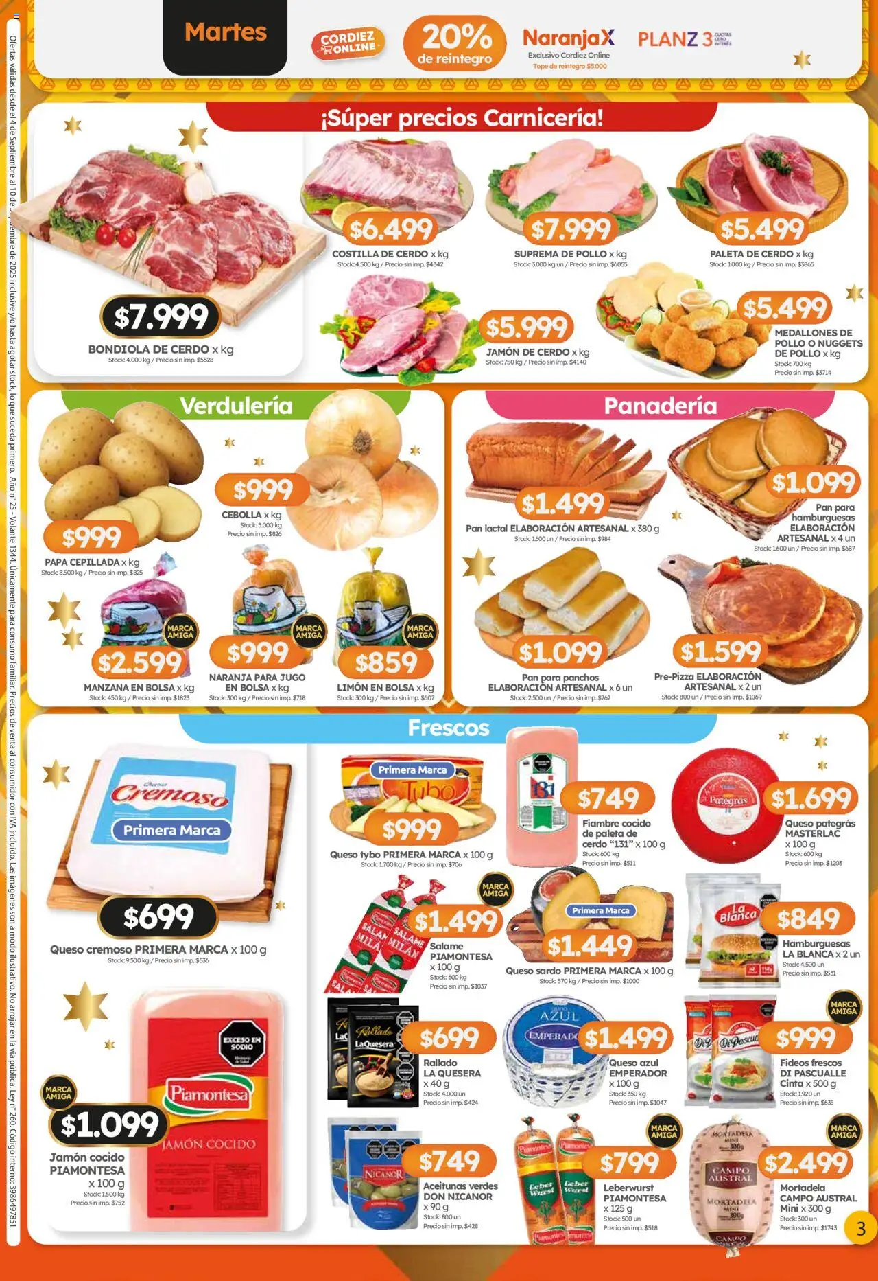 Cordiez ofertas │ válido desde el 04.09.2025 | Página: 3 | Productos: Bolsa, Pollo, Papa, Aceitunas