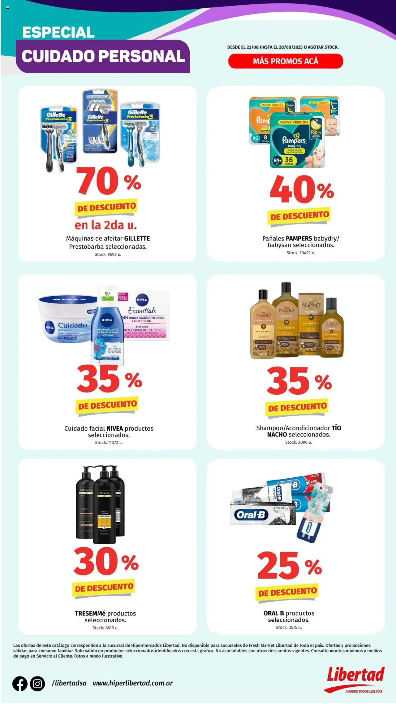 Hipermercado Libertad - Cuidado Personal │ válido desde el 22.08.2025 | Página: 1 | Productos: Shampoo, Desmaquillante, Manteca, Pañales