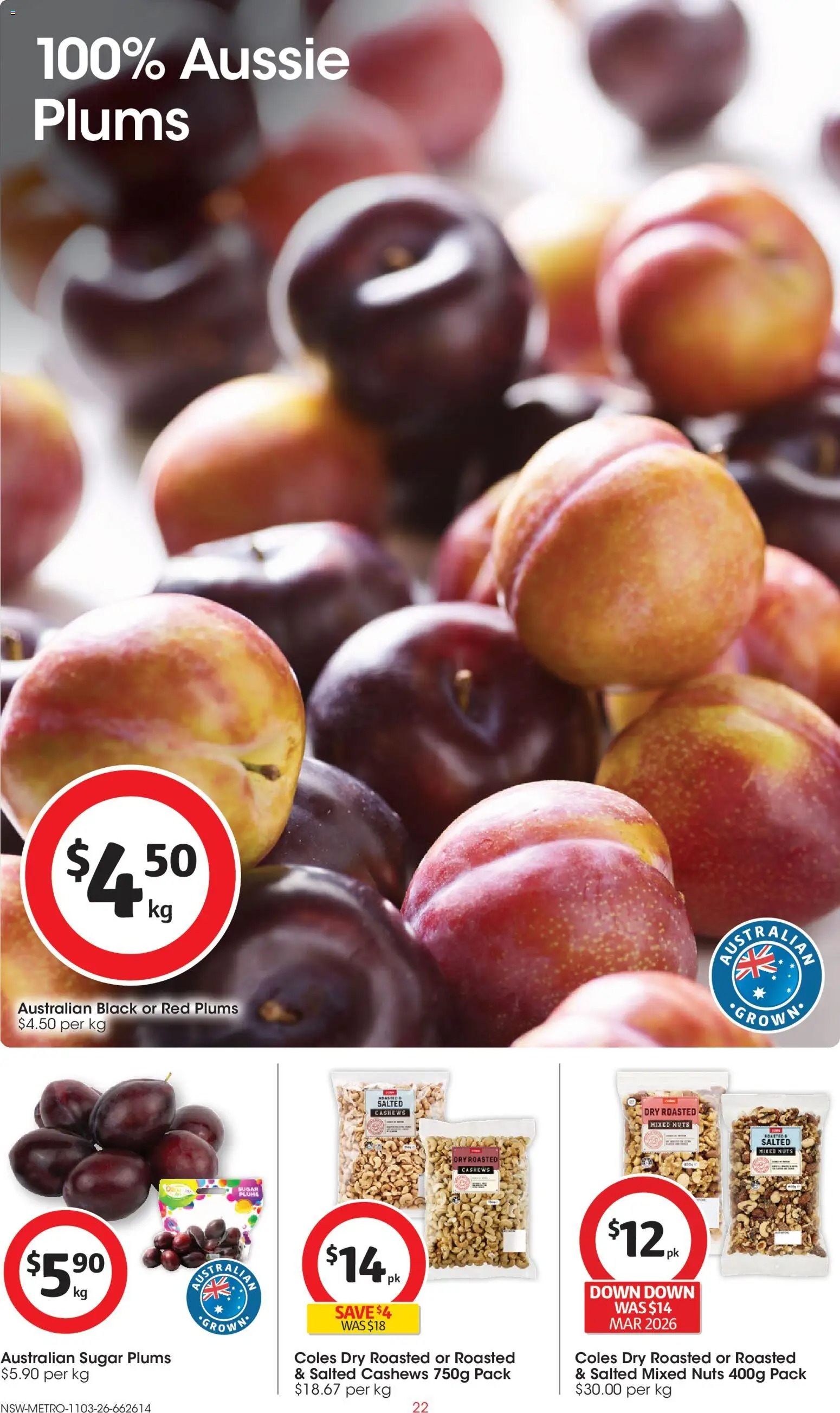 Coles catalogue - valid from 11.03.2026 | Page: 22 | Products: Nuts, Sugar, Plums