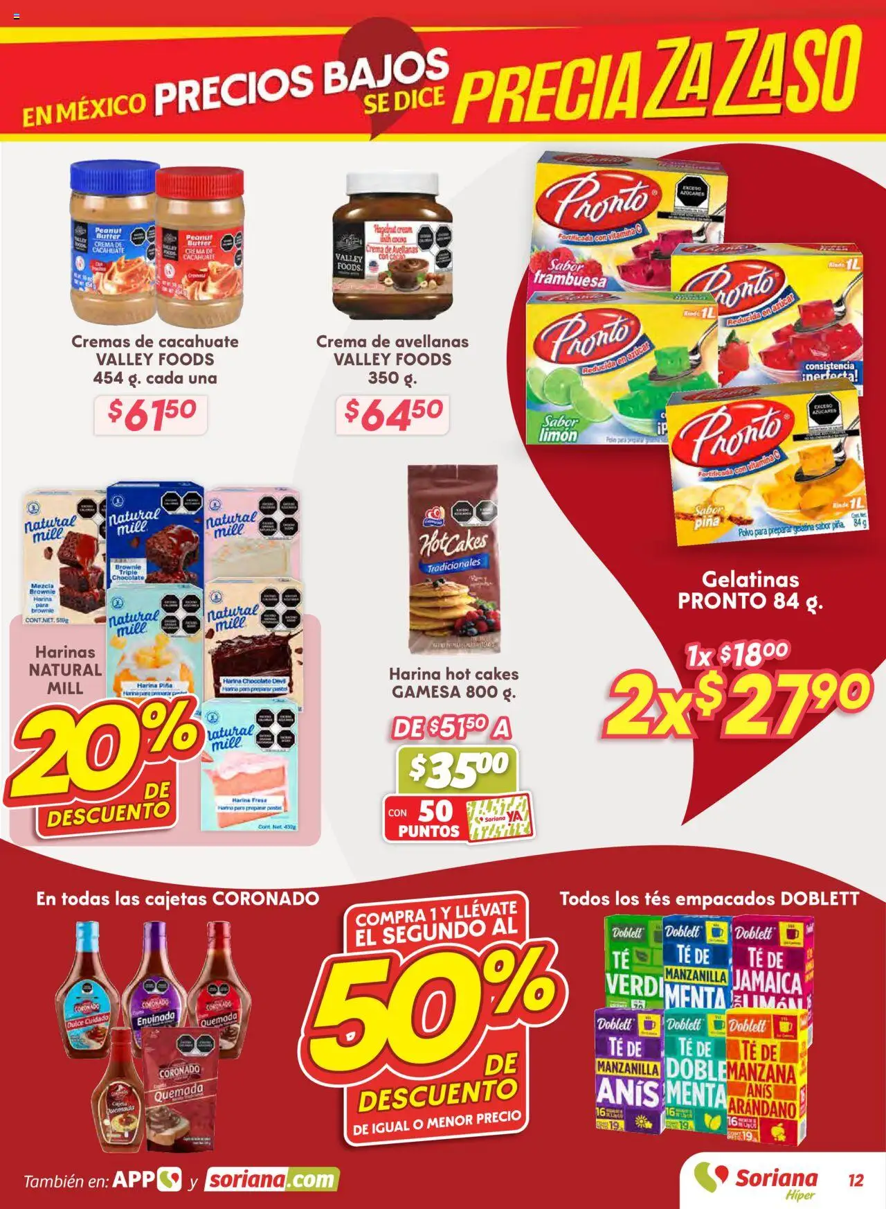 Nuevas ofertas de Soriana válidas en toda la República Mexicana desde el 14.08.2025. ¡Encuentra las mejores ofertas en Soriana - Preciazazaso Híper: Valle de México! | Página: 12 | Productos: Gelatina, Chocolate, Piña, Té