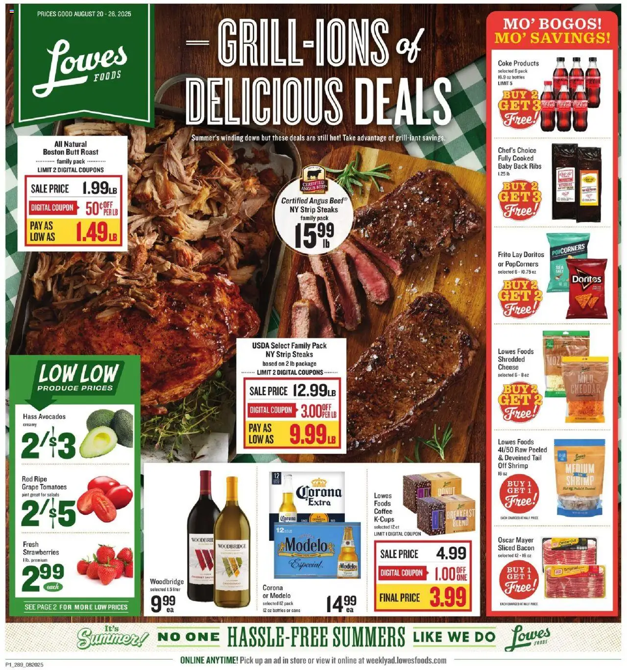 Lowes Foods Weekly Ad - GA - valid from 20.08.2025 | Page: 1 | Products: Cheese, Coffee, Tomatoes, Strawberries