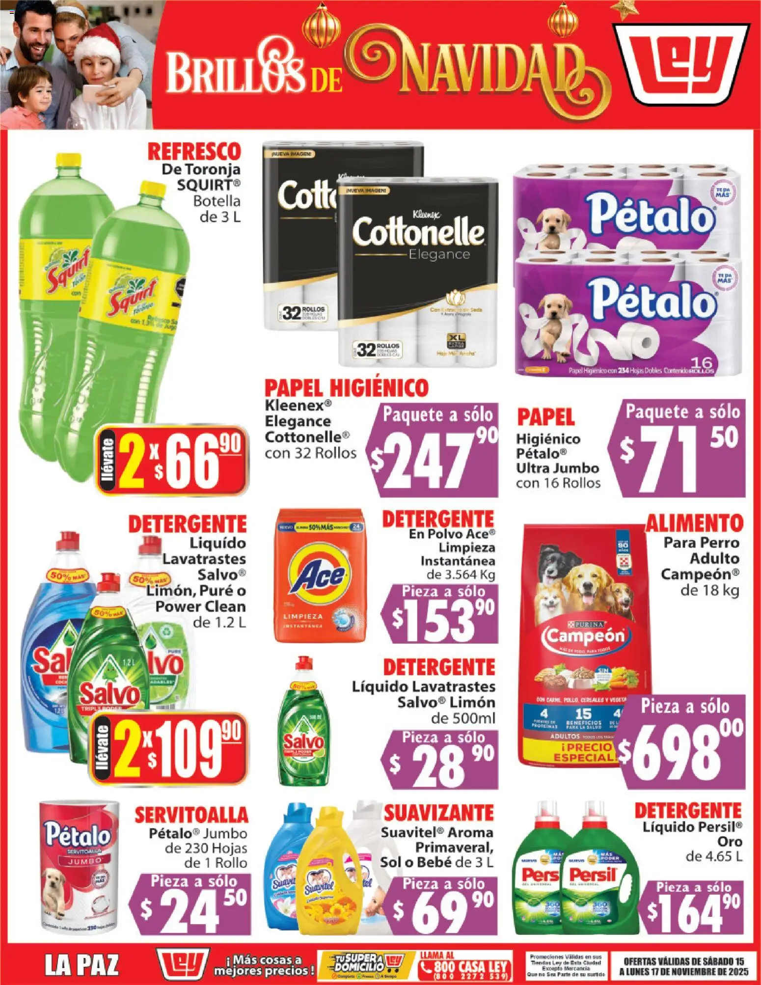 Nuevas ofertas de Casa Ley válidas en toda la República Mexicana desde el 15.11.2025. ¡Encuentra las mejores ofertas en Casa Ley folleto Brillos de Navidad! | Página: 4 | Productos: Pollo, Suavizante, Papel higiénico, Botella