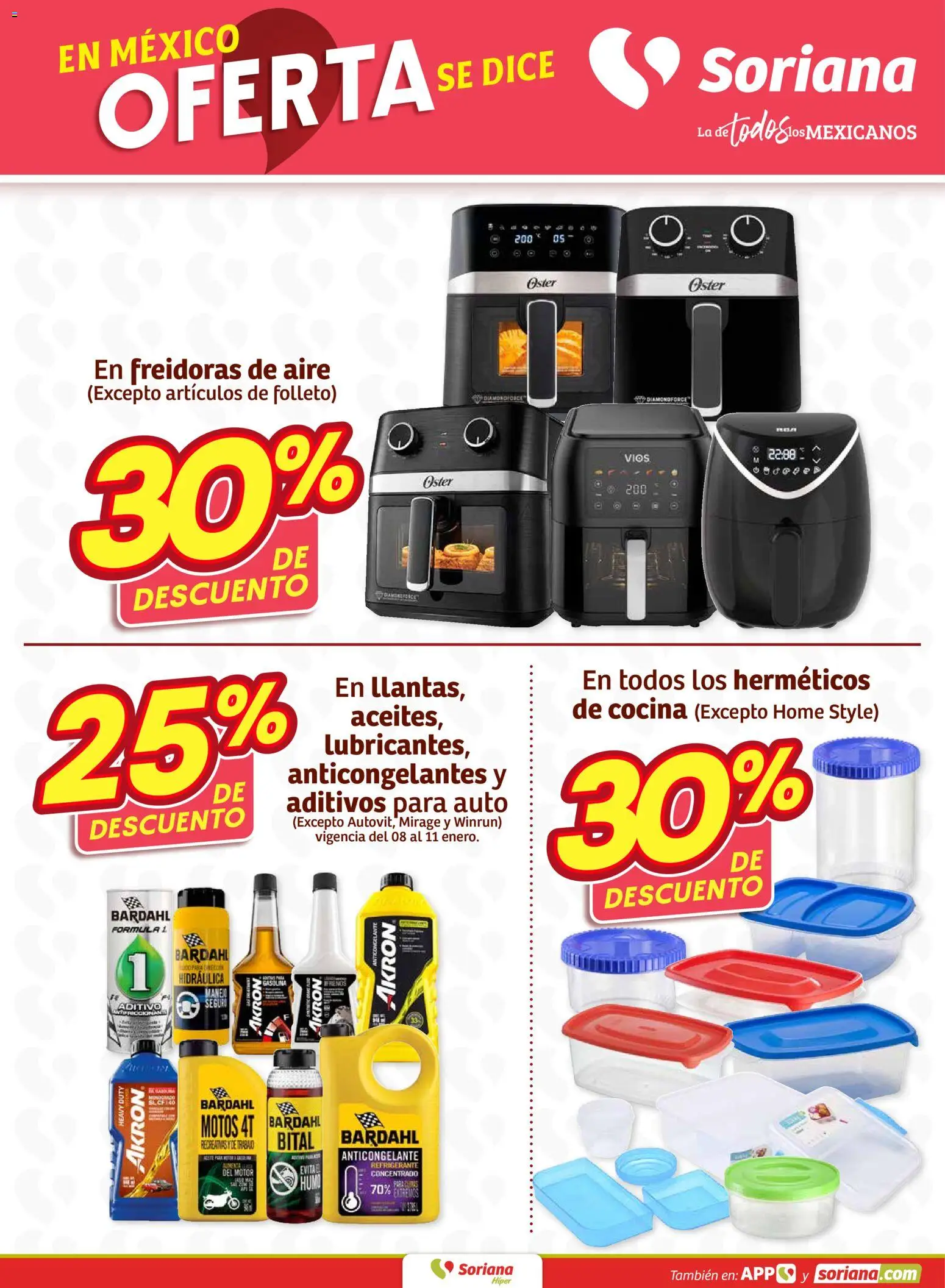 Nuevas ofertas de Soriana válidas en toda la República Mexicana desde el 08.01.2026. ¡Encuentra las mejores ofertas en Soriana - Fin de Semana Híper: Ags, Nay, Jal, Qro, Col, Mich, Gto, Hgo, Tlax, Mor, Pue, Gro, Oax, Edo. de Mex, Valle de México, Zac y SLP (2)! | Página: 7 | Productos: Cocina