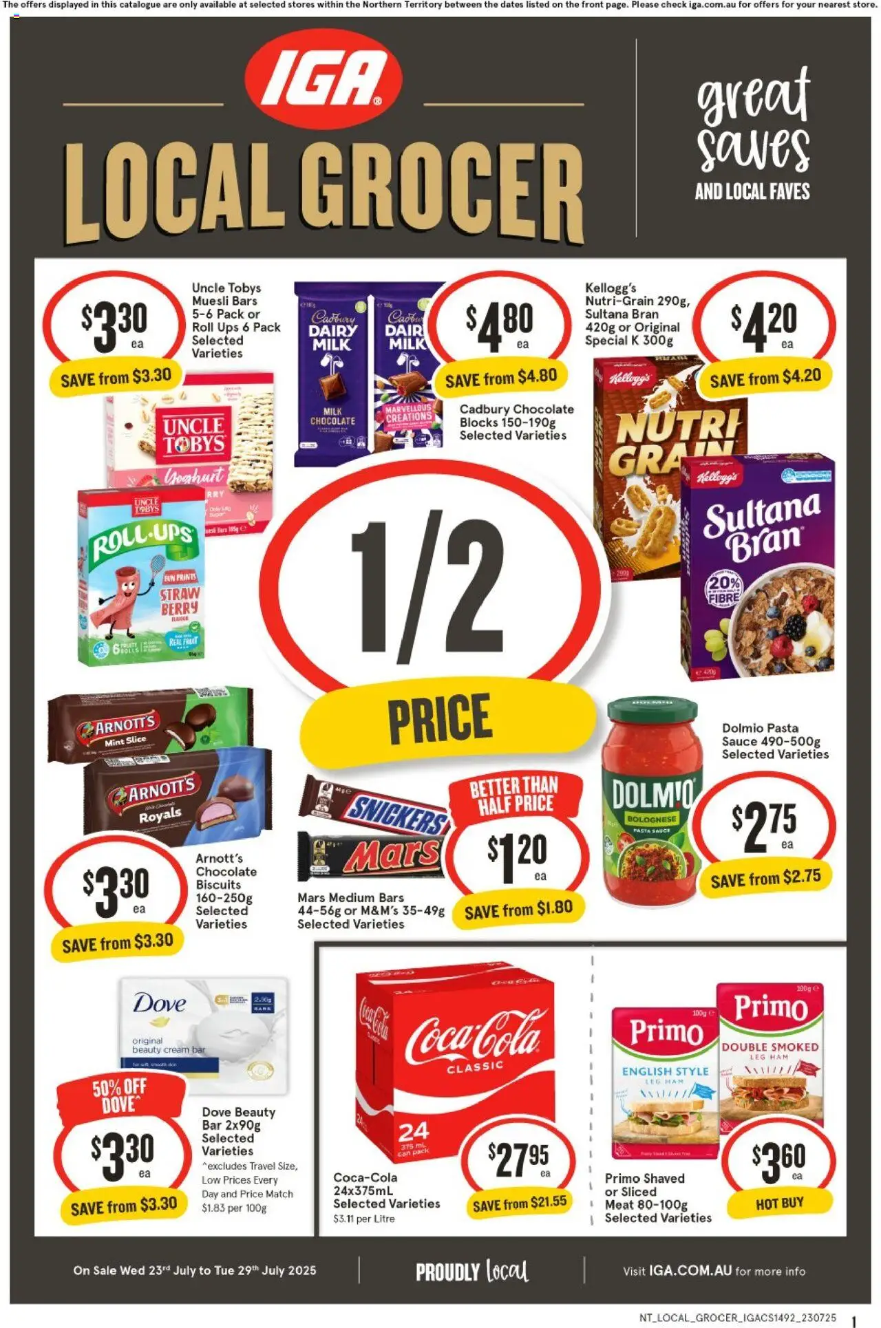 IGA catalogue - valid from 23.07.2025 | Page: 1 | Products: Milk, Dairy, Ham, Sauce