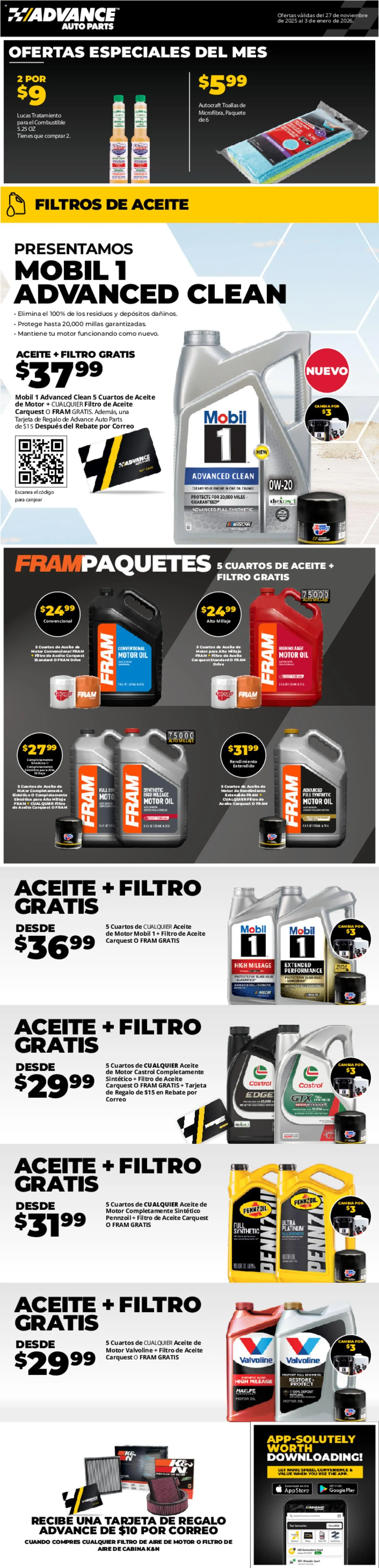 Advance Auto Parts Weekly Ad - Spanish - valid from 27.11.2025 | Page: 1 | Products: Oil, Motor Oil
