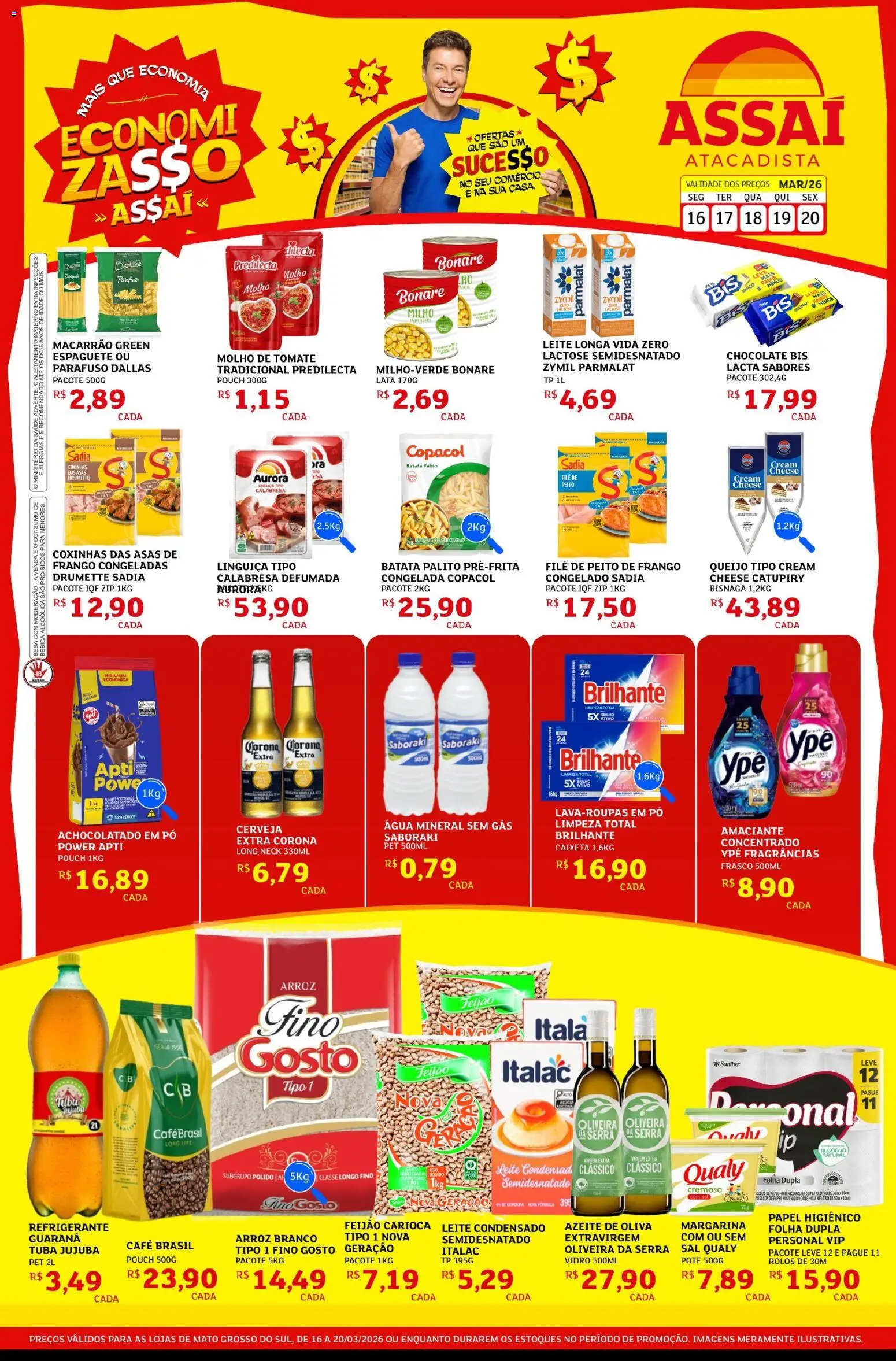 Assaí Atacadista Folheto - válido de 16.03.2026 | Página: 1 | Produtos: Linguiça, Cerveja, Batata, Sal