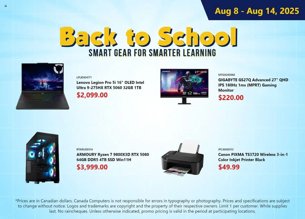 Canada Computers flyer valid from 08.08.2025 | Page: 1 | Products: Monitor, Printer