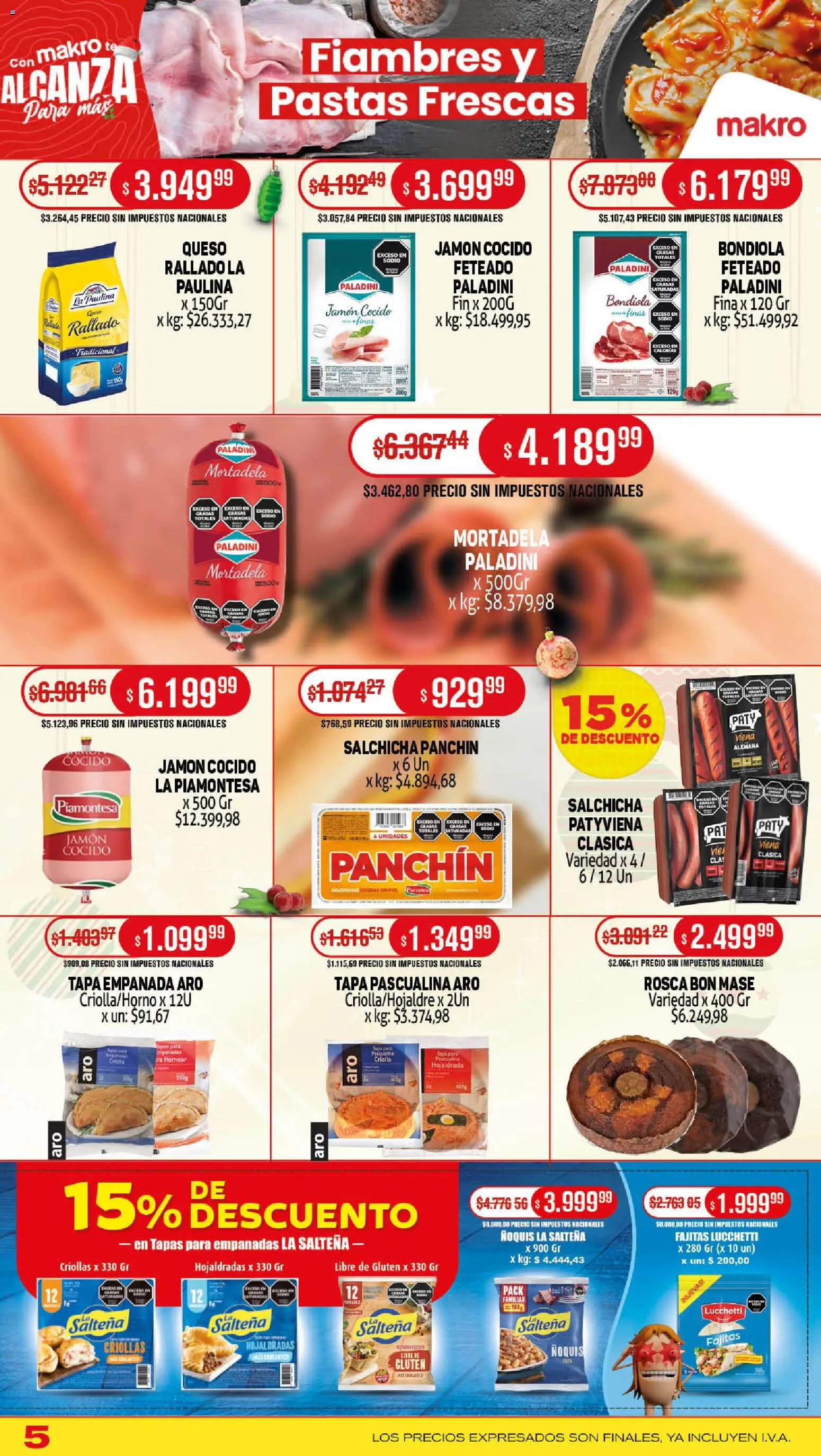 Makro ofertas │ válido desde el 18.12.2025 | Página: 5 | Productos: Jamón cocido, Queso, Ñoquis, Té
